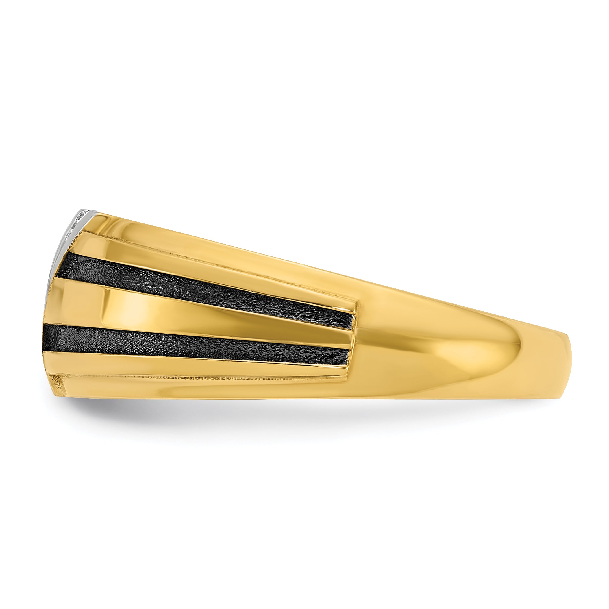 10k with Black and White Rhodium Men's Polished Satin and Grooved 1/20 Carat A Quality Diamond Ring