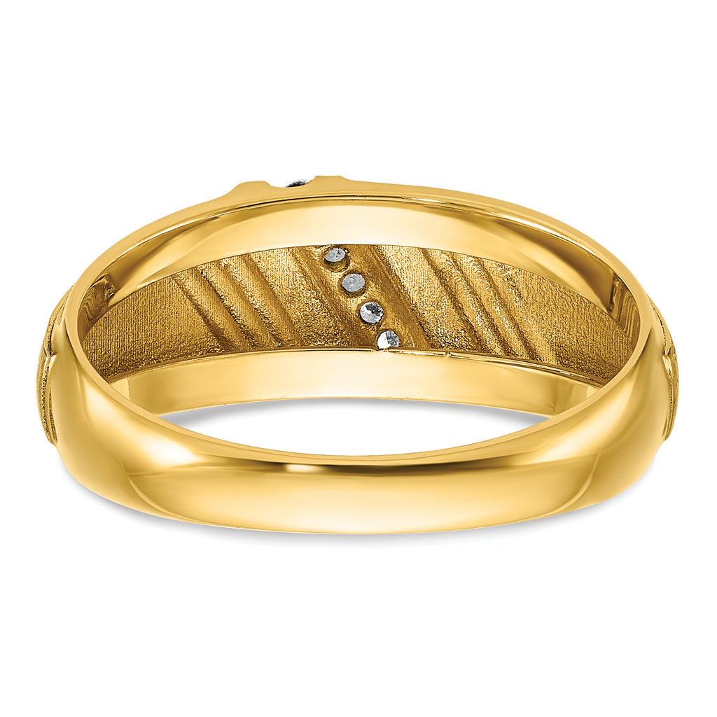 14k with Black and White Rhodium Mens Polished and Satin 7-Stone 1/20 Carat AA Diamond Ring - Sophia Jewelers