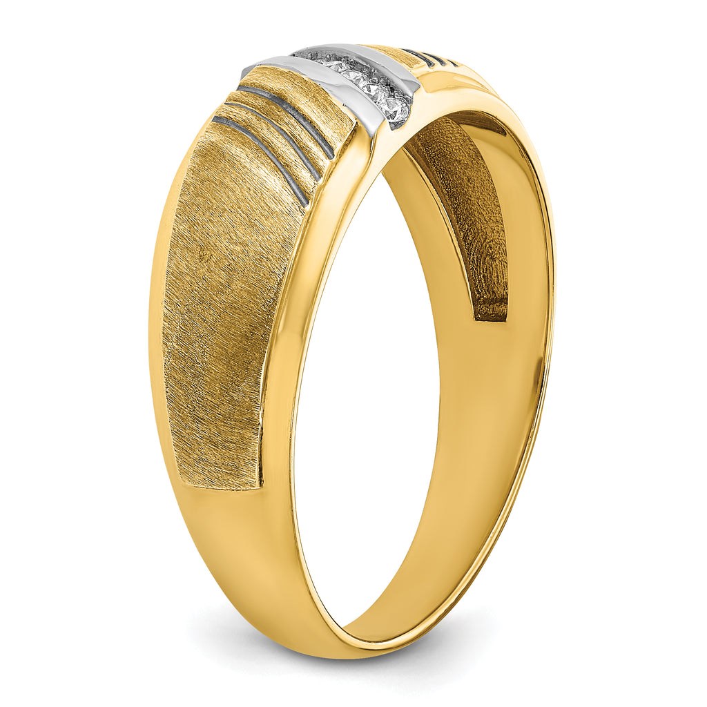 14k Mens Polished Grooved and Satin 7-Stone Ring Mounting, Mounting Only - Sophia Jewelers