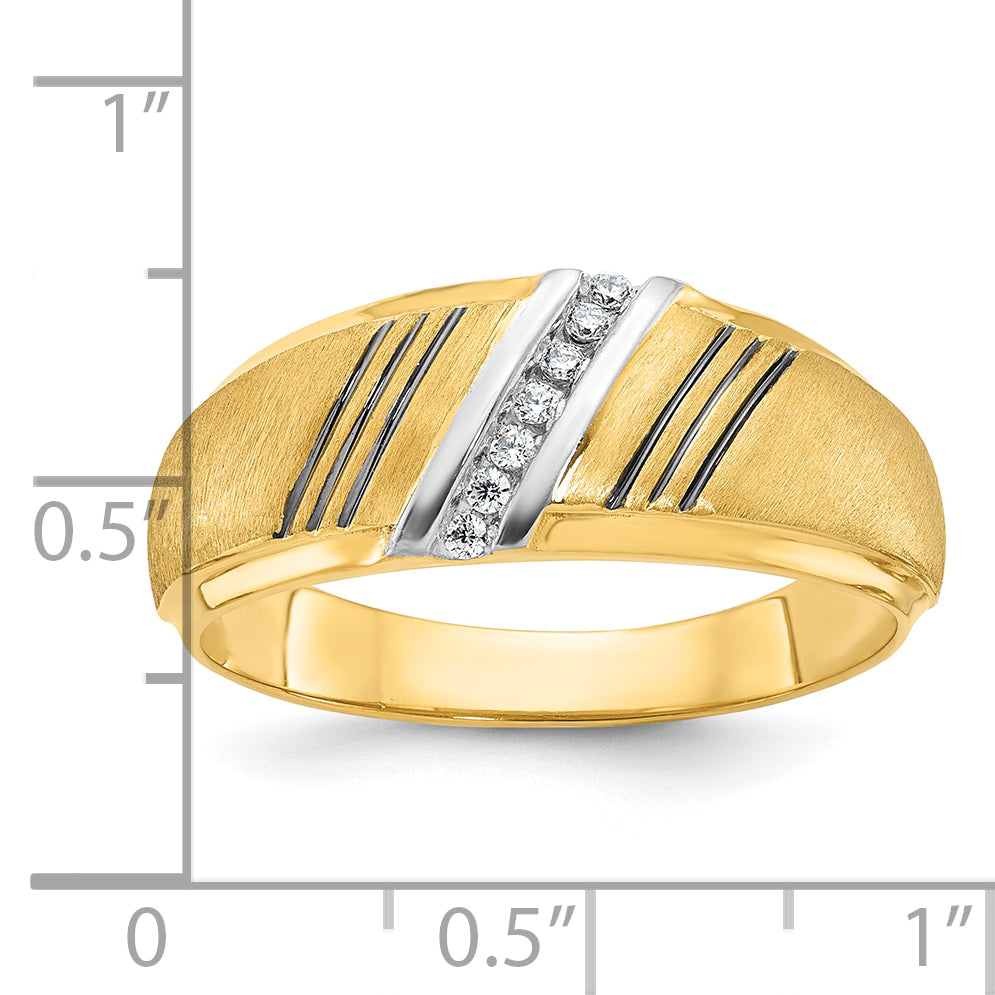 14k Mens Polished Grooved and Satin 7-Stone Ring Mounting, Mounting Only - Sophia Jewelers