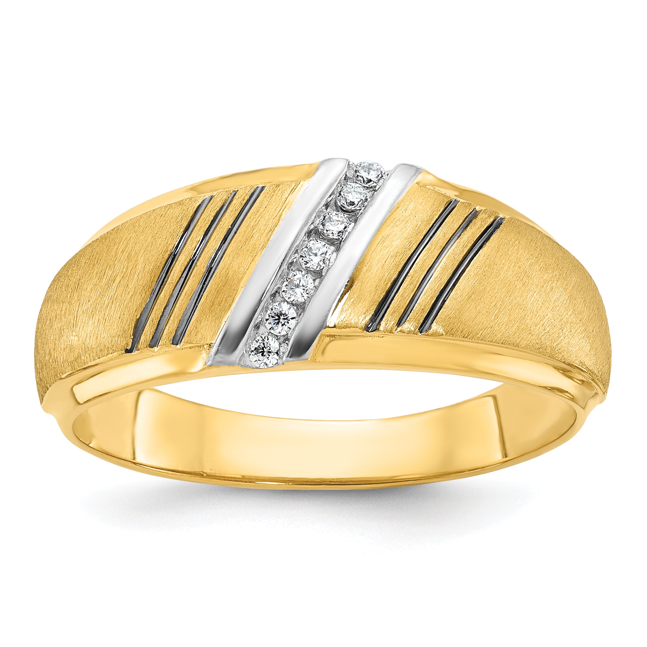 14k with Black and White Rhodium Mens Polished and Satin 7-Stone 1/20 Carat AA Diamond Ring - Sophia Jewelers