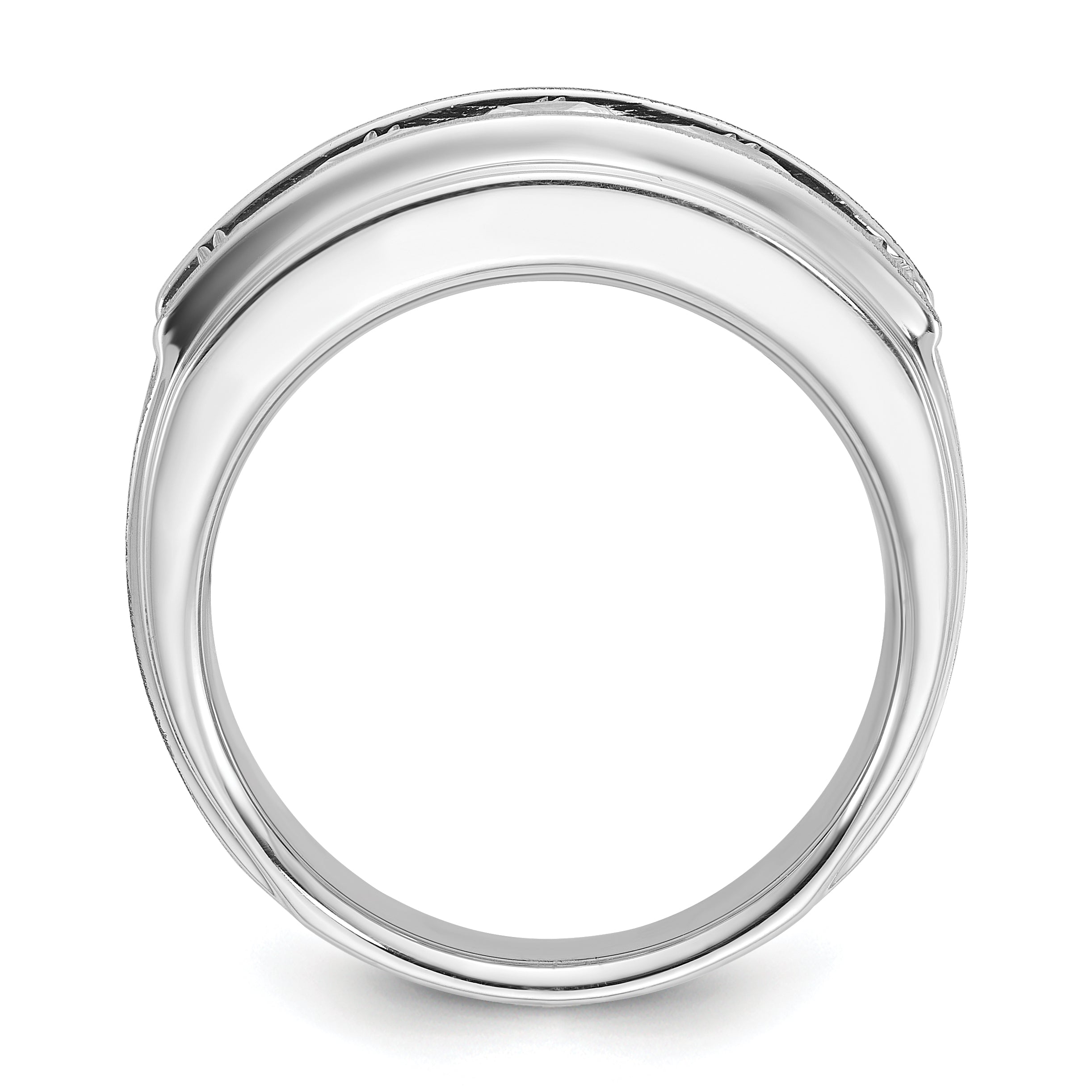 14k White Gold 2 carat Lab Grown Diamond VS/SI+ G+ Five Stone Complete Polished Satin and Grooved Men's Ring Secondary image