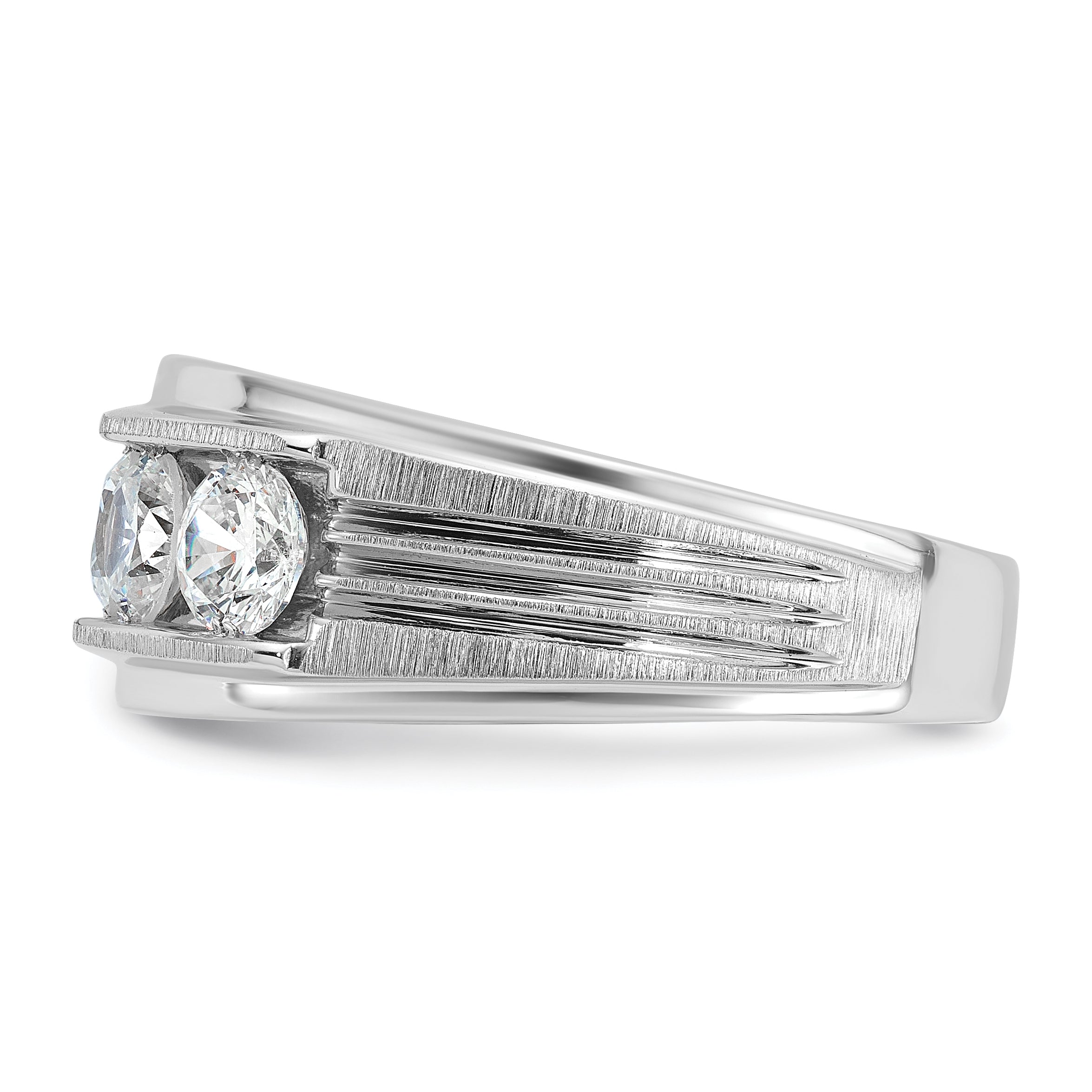 14k White Gold Men's Polished Satin and Grooved 5-Stone 2 Carat Lab Grown Diamond Ring - Sophia Jewelers
