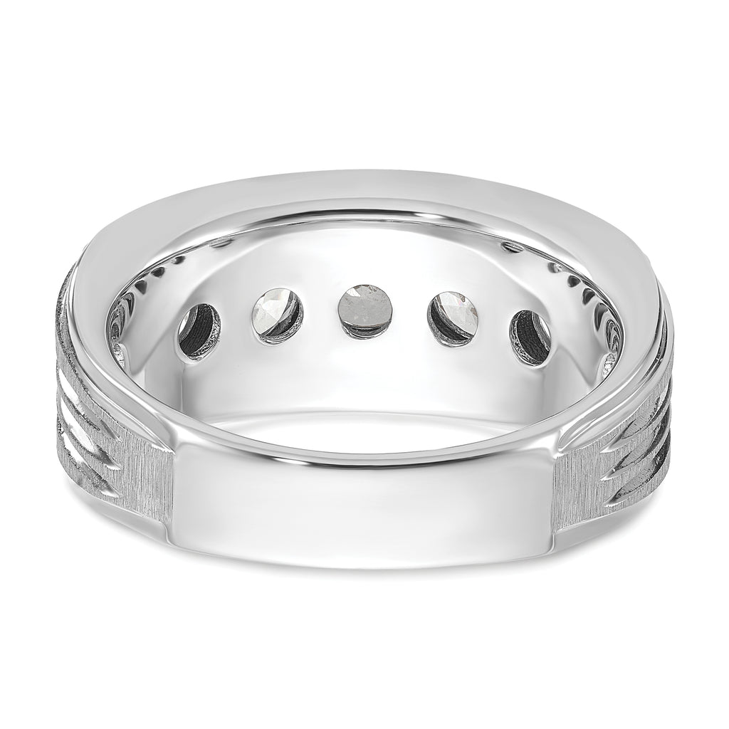 14k White Gold 2 carat Lab Grown Diamond VS/SI+ G+ Five Stone Complete Polished Satin and Grooved Men's Ring