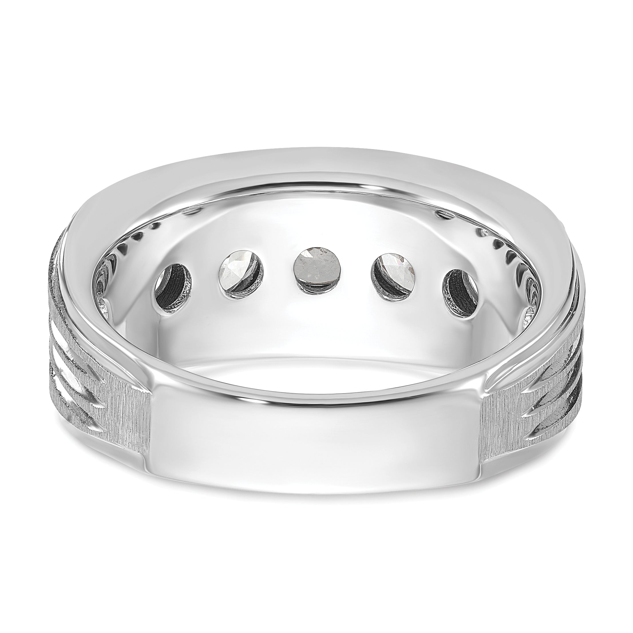 14k White Gold 2 carat Lab Grown Diamond VS/SI+ G+ Five Stone Complete Polished Satin and Grooved Men's Ring