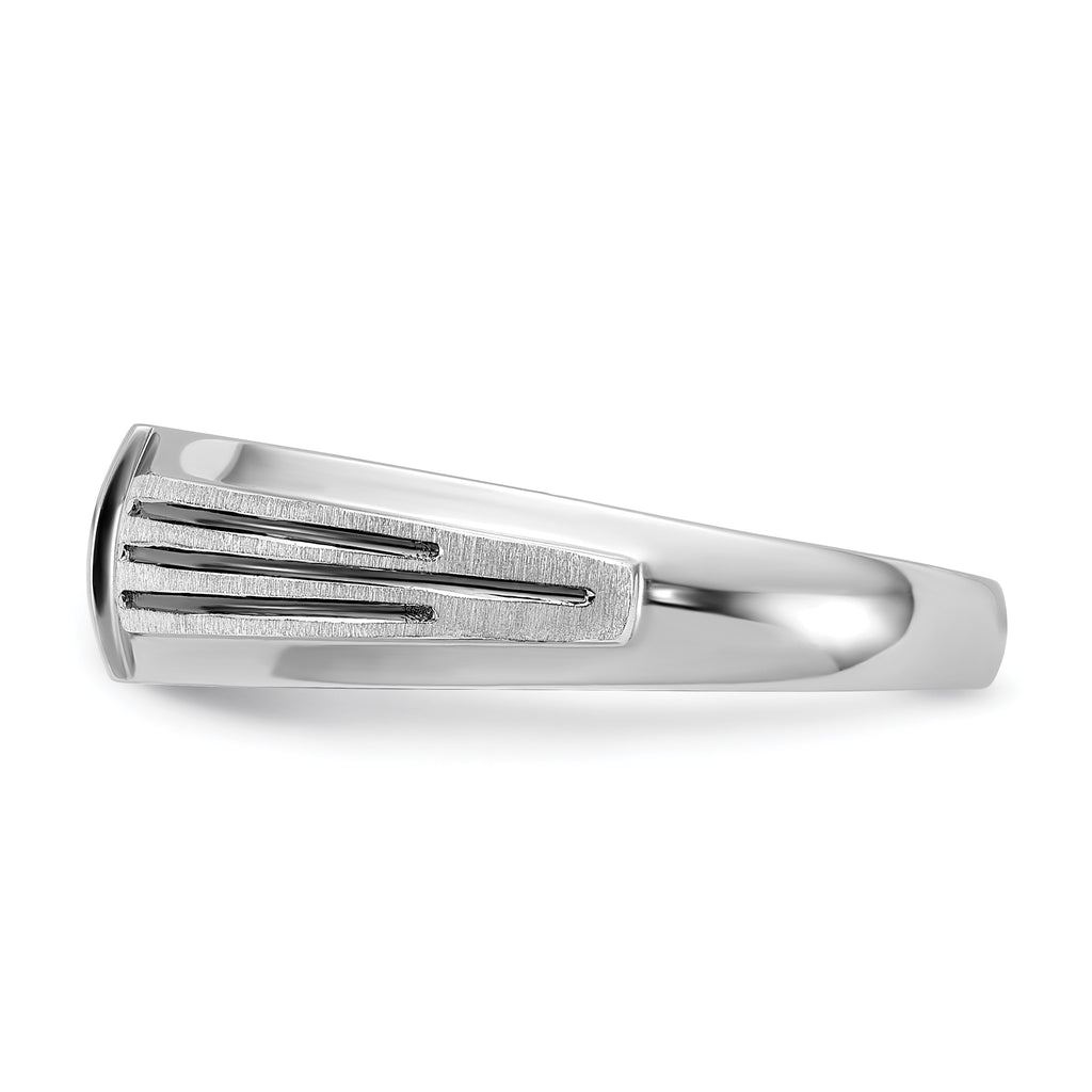 14k White Gold Polished Satin and Grooved Five Stone Men's Ring Mounting, Mounting Only - Sophia Jewelers