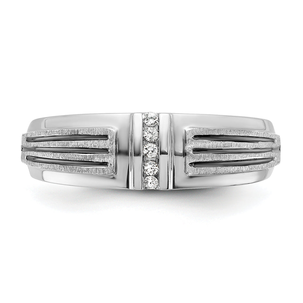 14k White Gold Polished Satin and Grooved Five Stone Men's Ring Mounting, Mounting Only - Sophia Jewelers
