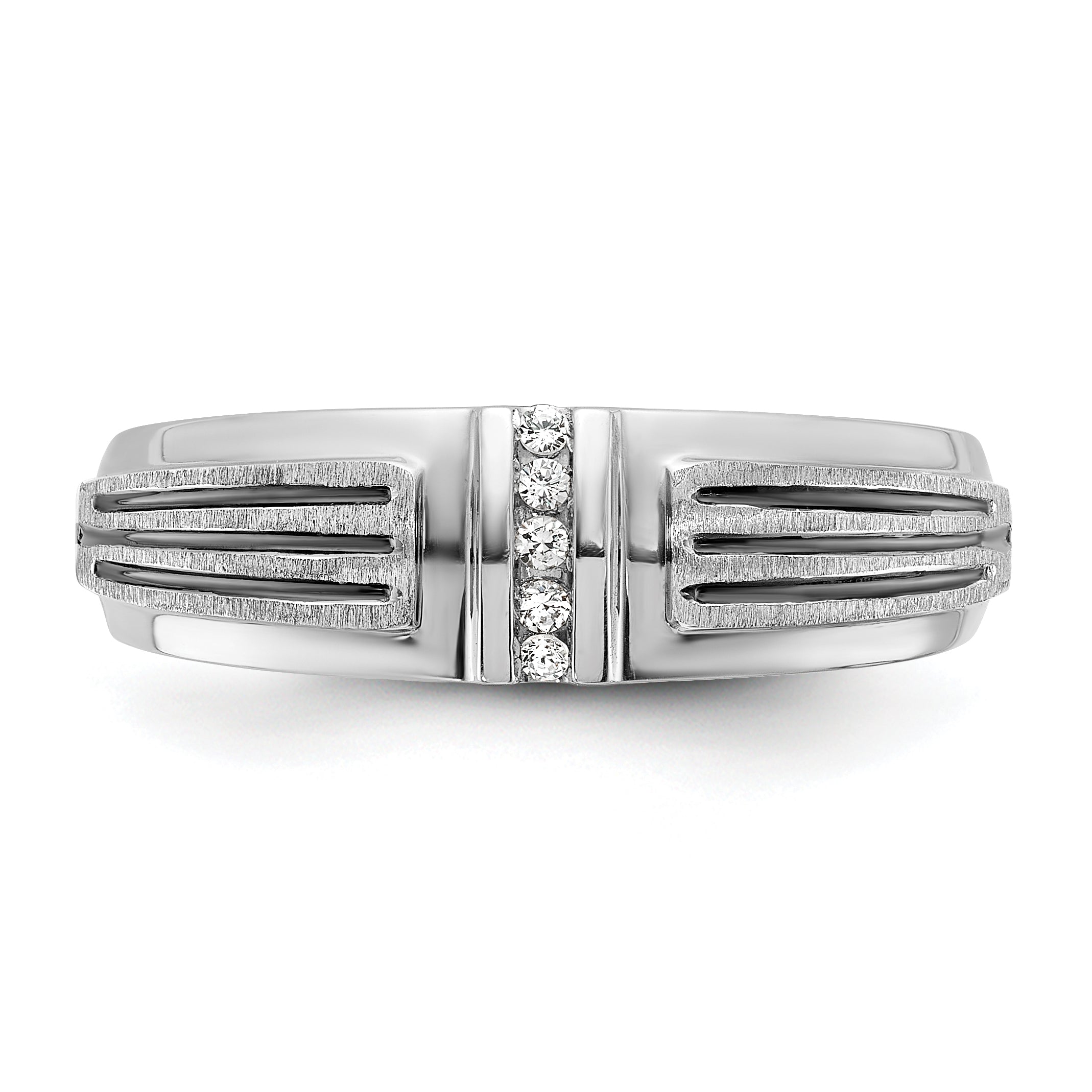 14k White Gold Polished Satin and Grooved Five Stone Men's Ring Mounting, Mounting Only - Sophia Jewelers