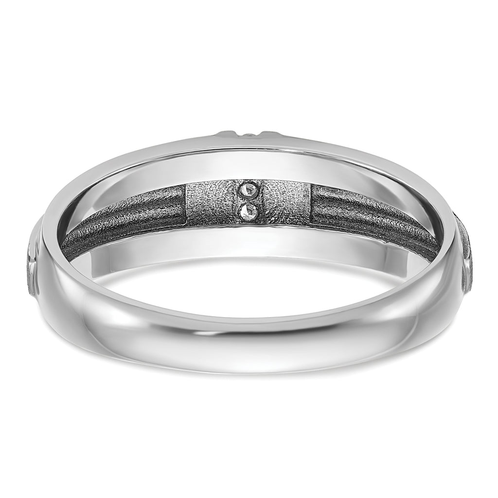 14k White Gold Polished Satin and Grooved Five Stone Men's Ring Mounting, Mounting Only - Sophia Jewelers