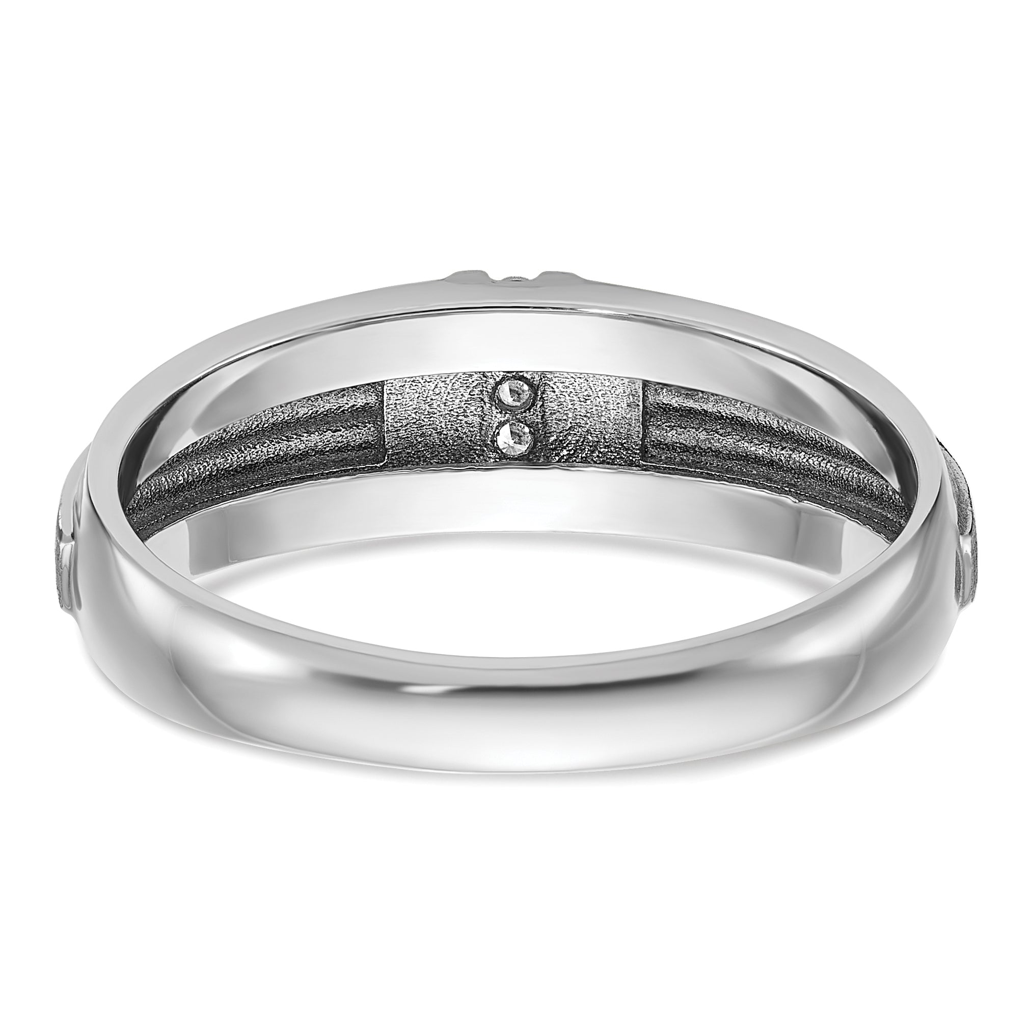 14k White Gold Polished Satin and Grooved Five Stone Men's Ring Mounting, Mounting Only - Sophia Jewelers