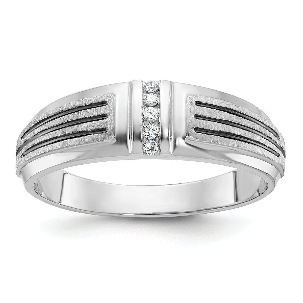 Men's Black Five-Stone Lab-Grown Diamond Ring in 14K White Gold (1/20 ct. tw.), Size 10 - Sophia Jewelers Main image
