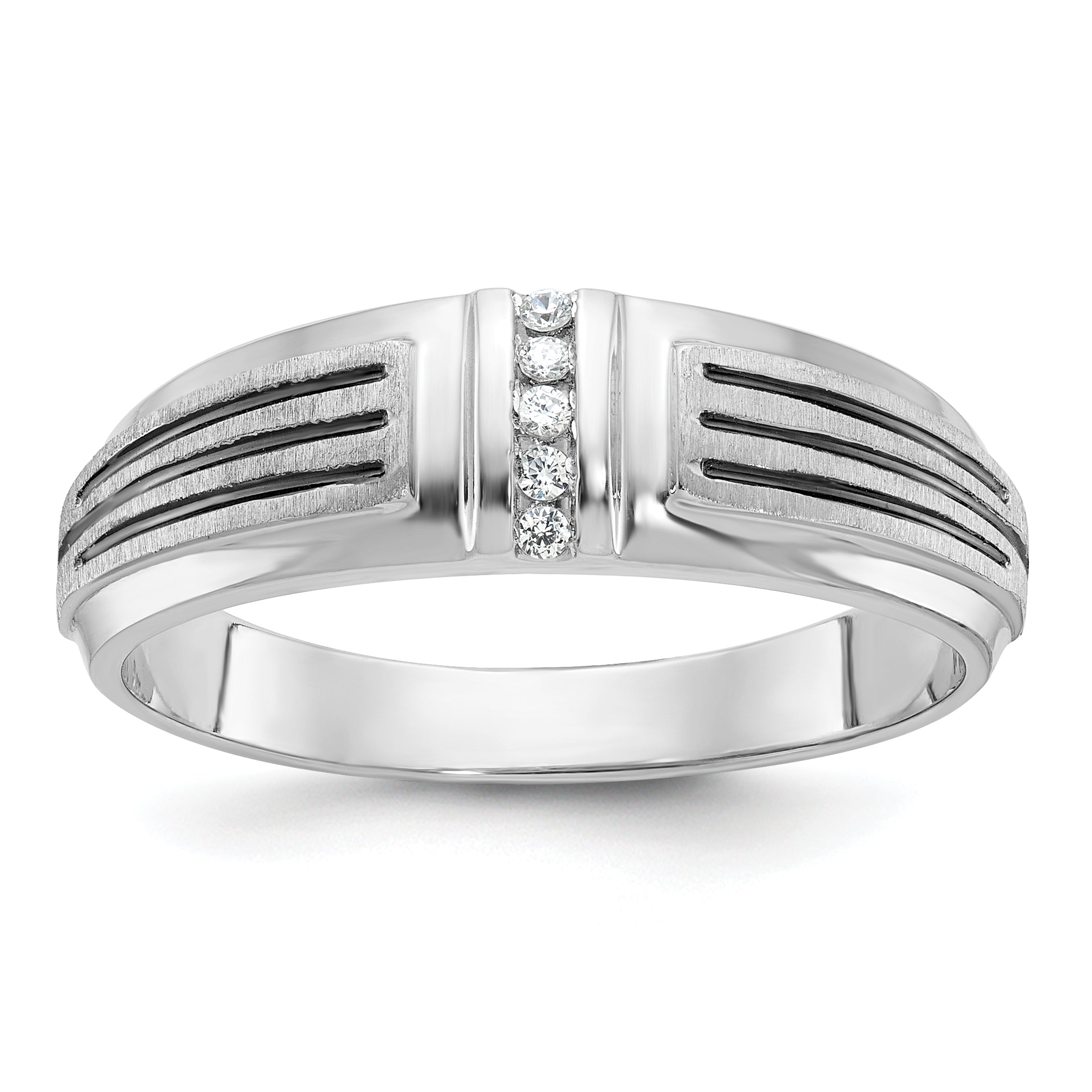 14k White Gold Men's Polished Satin and Grooved 5-Stone Ring Mounting - Sophia Jewelers Main image