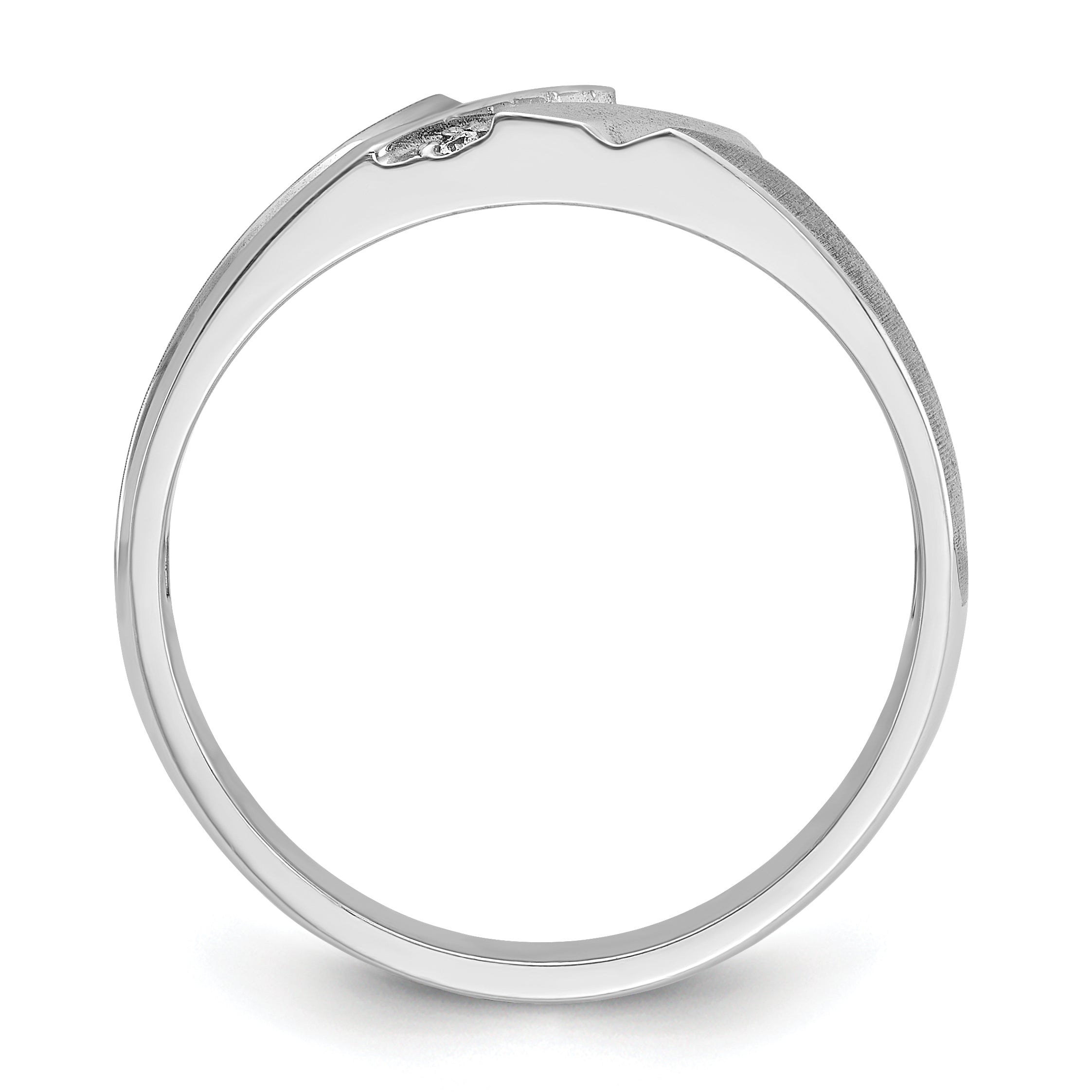 10k White Gold Men's Polished Satin and Grooved 5-Stone 1/20 Carat A Quality Diamond Ring