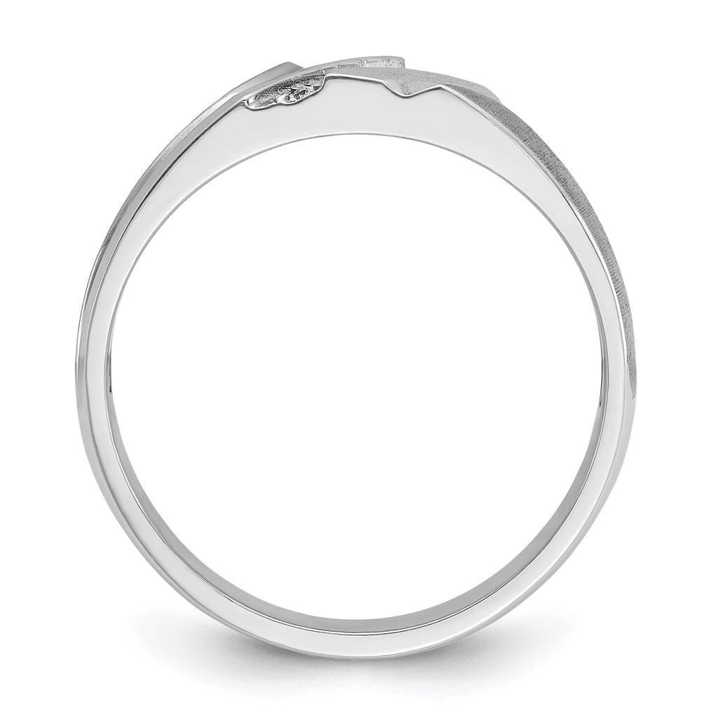 10k White Gold Men's Polished Satin and Grooved 5-Stone 1/20 Carat A Quality Diamond Ring