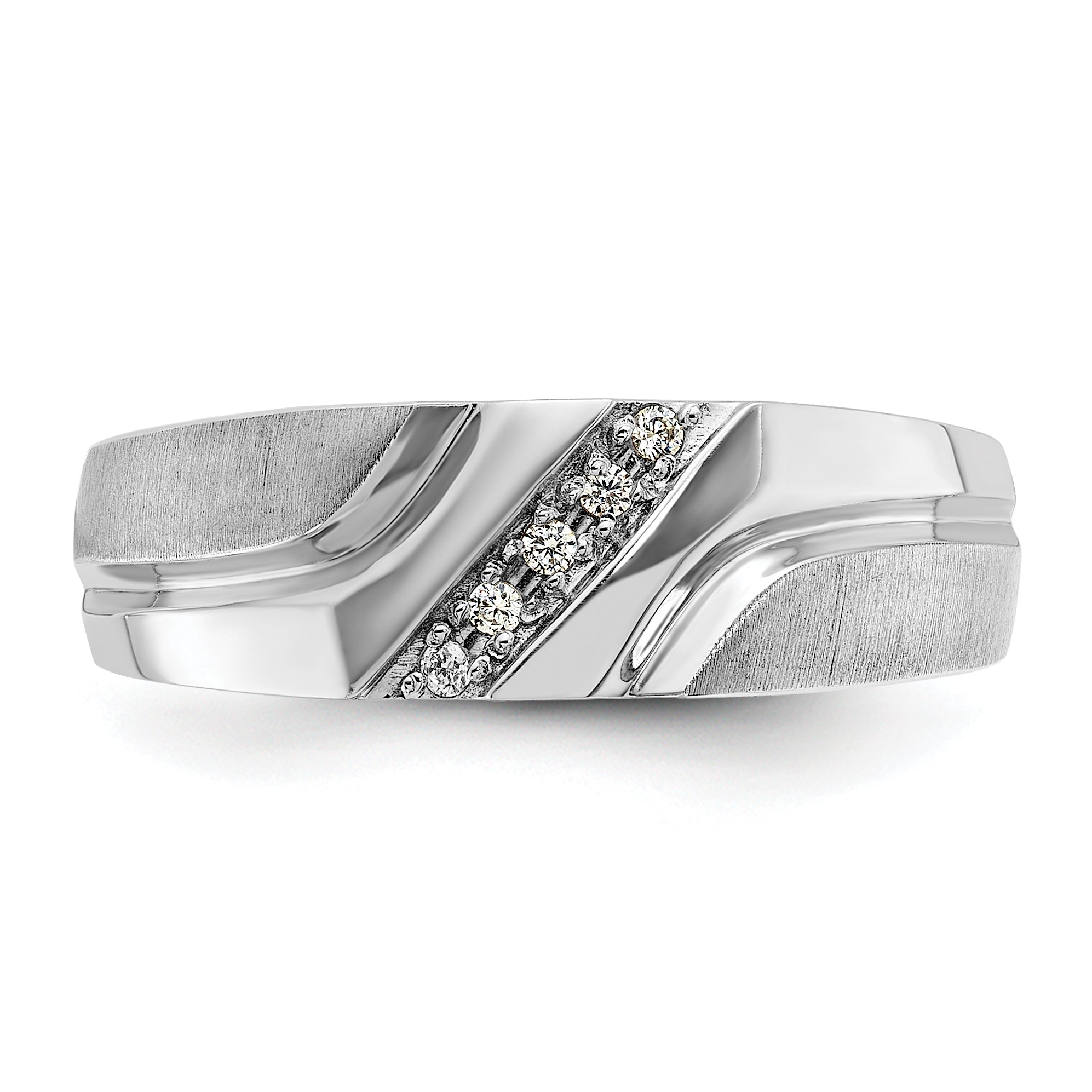 10k White Gold Men's Polished Satin and Grooved 5-Stone 1/20 Carat A Quality Diamond Ring