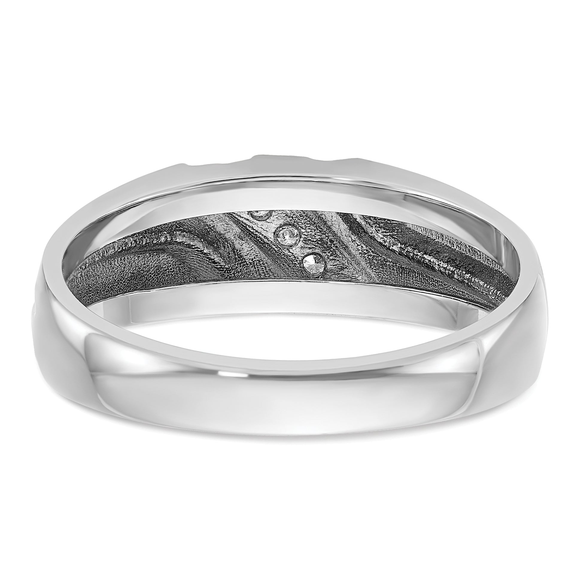 10k White Gold Men's Polished Satin and Grooved 5-Stone 1/20 Carat A Quality Diamond Ring