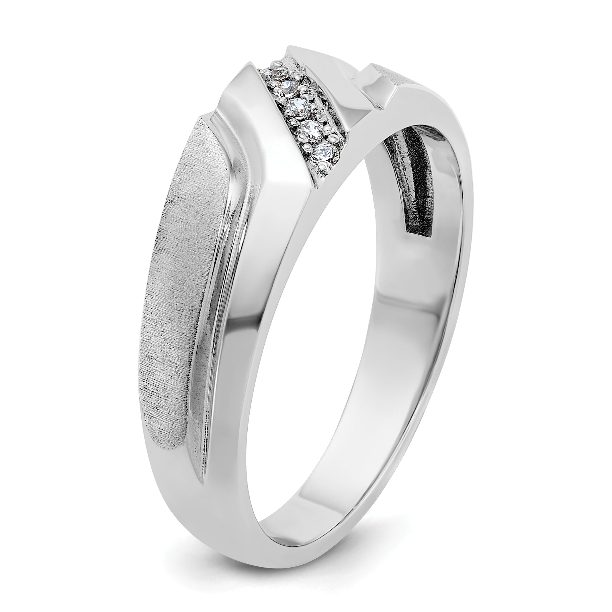 10k White Gold Men's Polished Satin and Grooved 5-Stone 1/20 Carat A Quality Diamond Ring