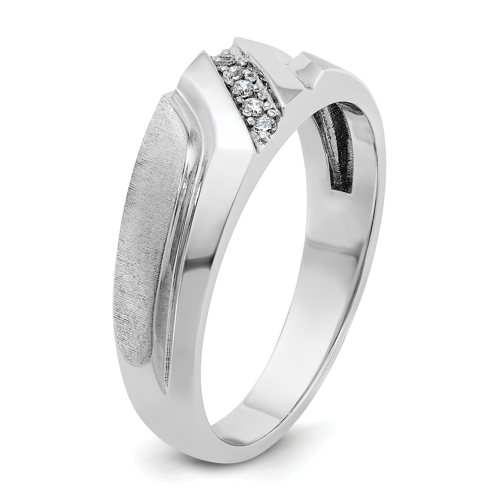 10k White Gold Men's Polished Satin and Grooved 5-Stone 1/20 Carat A Quality Diamond Ring