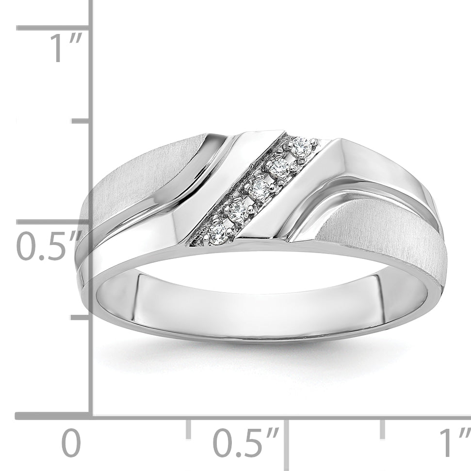14k White Gold Men's Polished Satin and Grooved 5-Stone Ring Mounting, Mounting Only - Sophia Jewelers