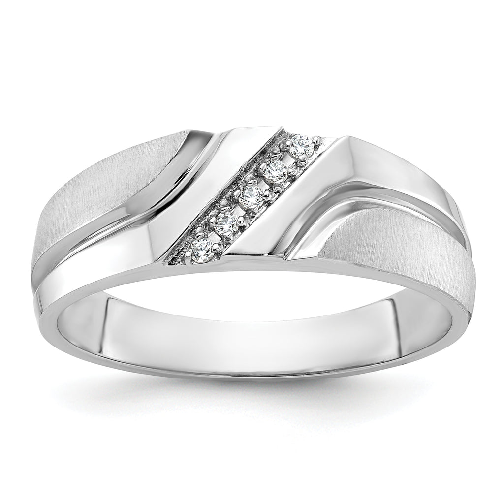 14k White Gold Men's Polished Satin and Grooved 5-Stone Ring Mounting, Mounting Only - Sophia Jewelers