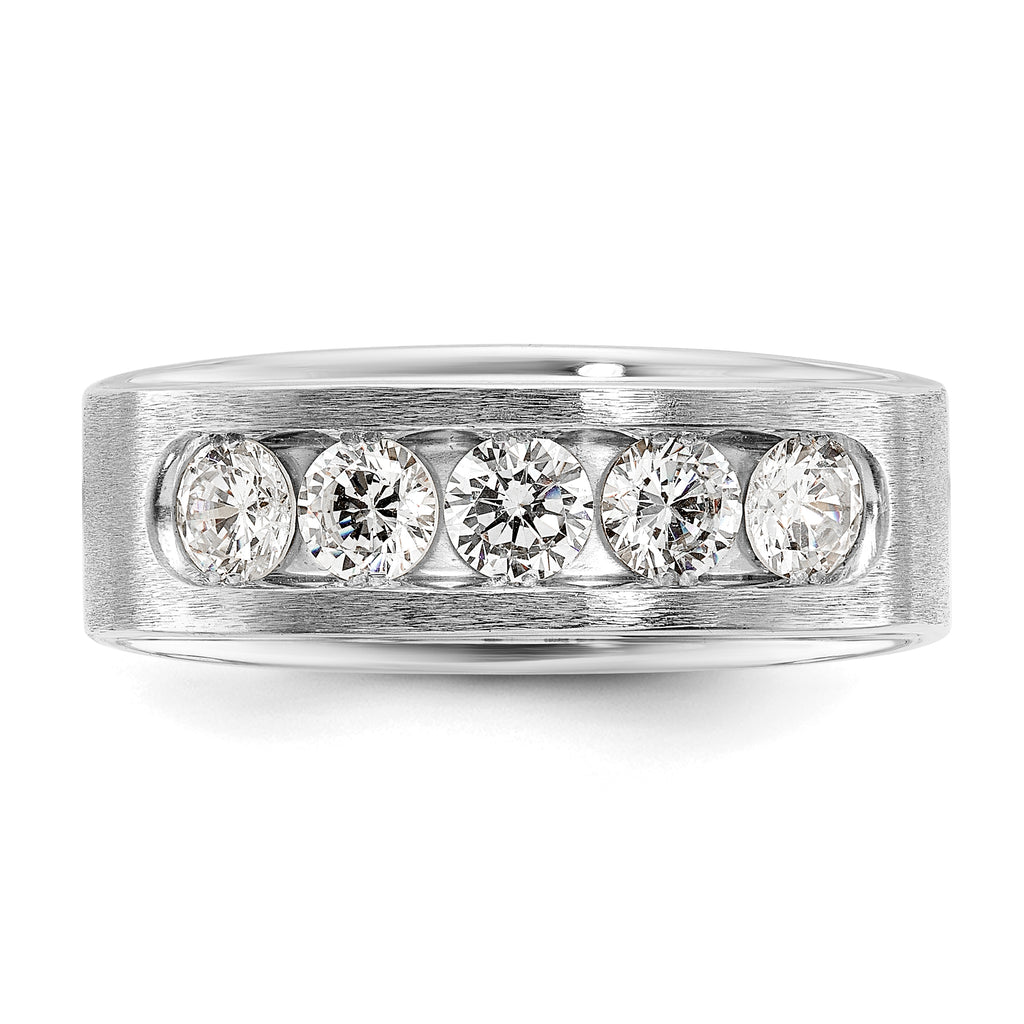 14k White Gold 1 carat Lab Grown Diamond VS+ F+ Complete Polished and Brushed Five Stone Men's Band - Sophia Jewelers