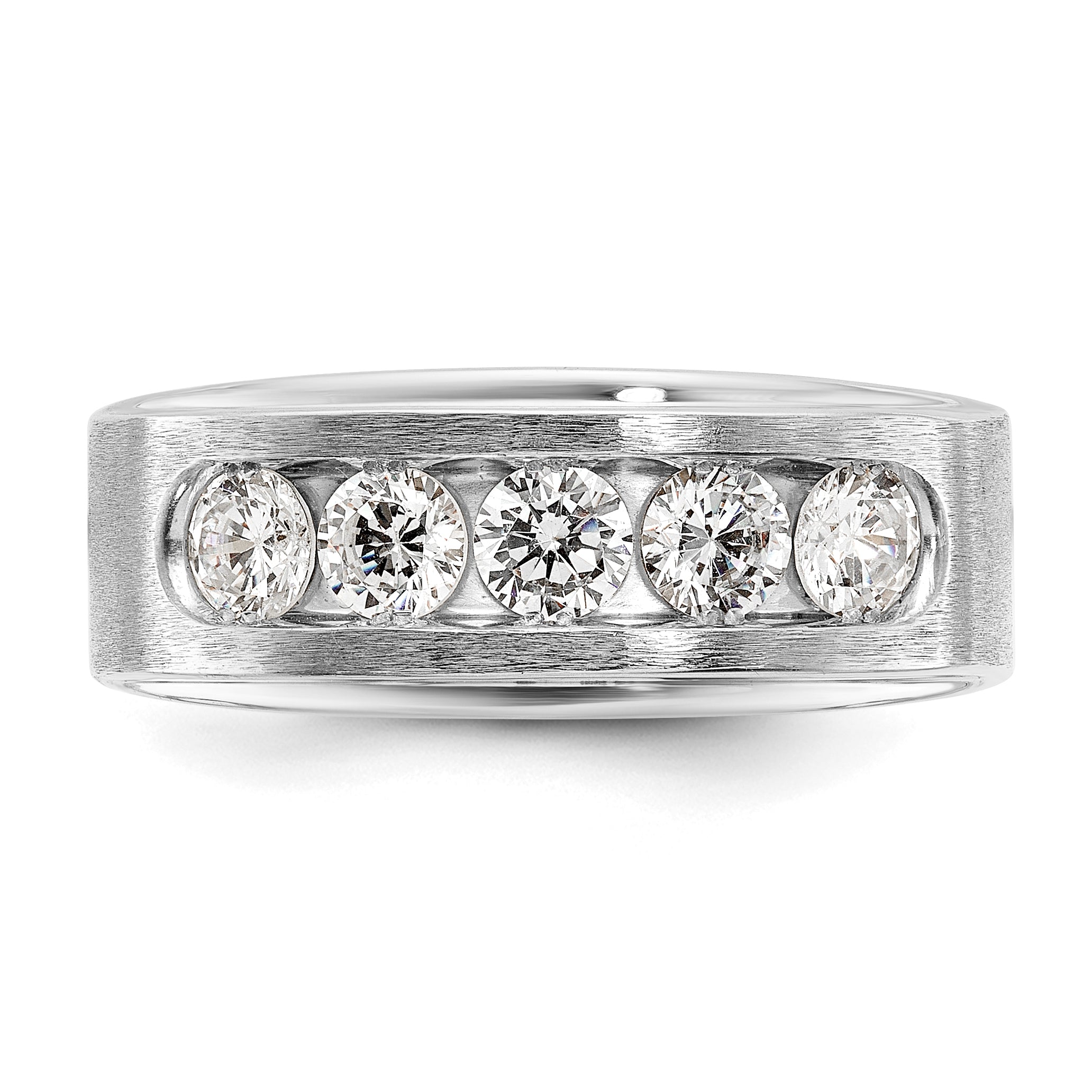 14k White Gold 1 carat Lab Grown Diamond VS+ F+ Complete Polished and Brushed Five Stone Men's Band - Sophia Jewelers