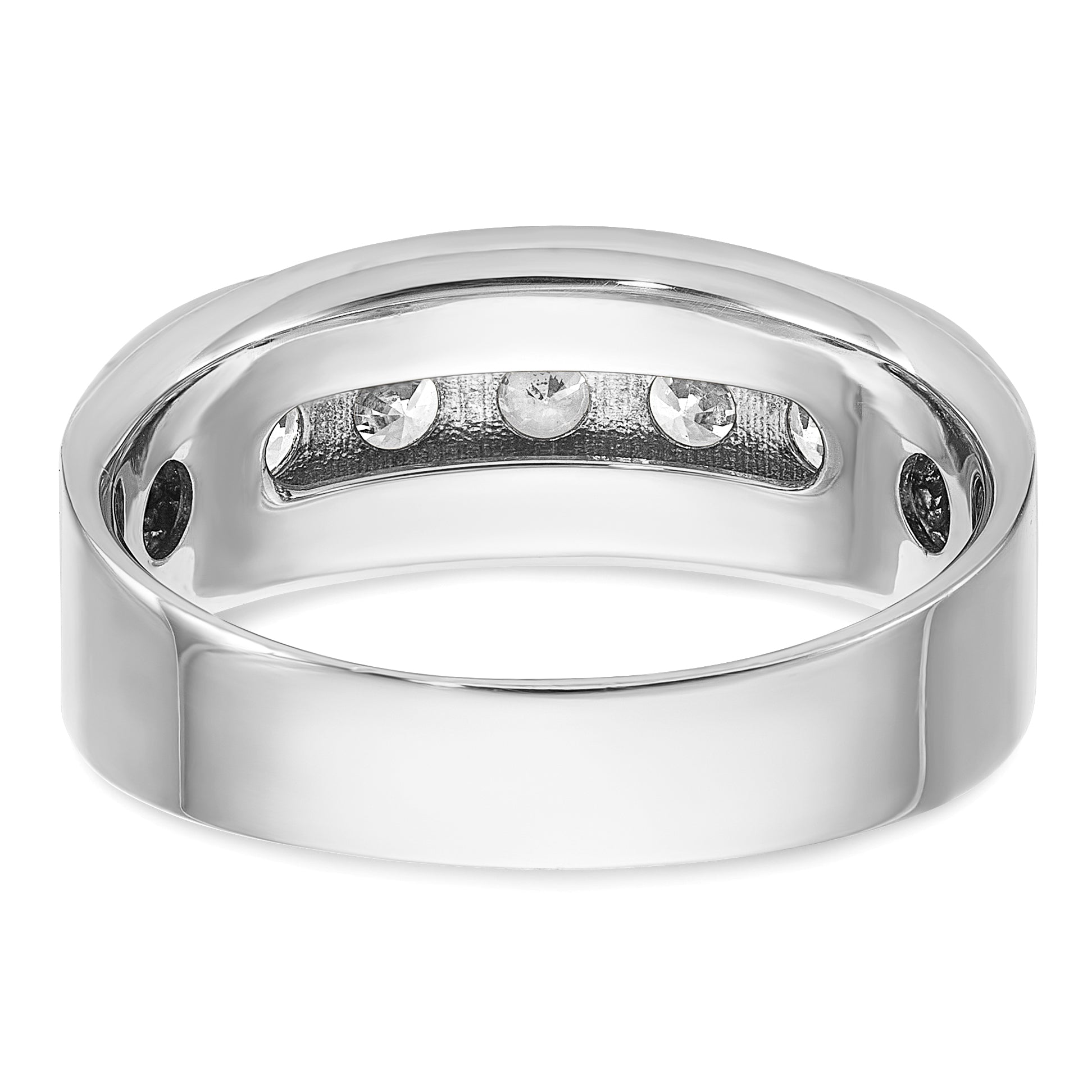 14k White Gold 1 carat Lab Grown Diamond VS+ F+ Complete Polished and Brushed Five Stone Men's Band - Sophia Jewelers