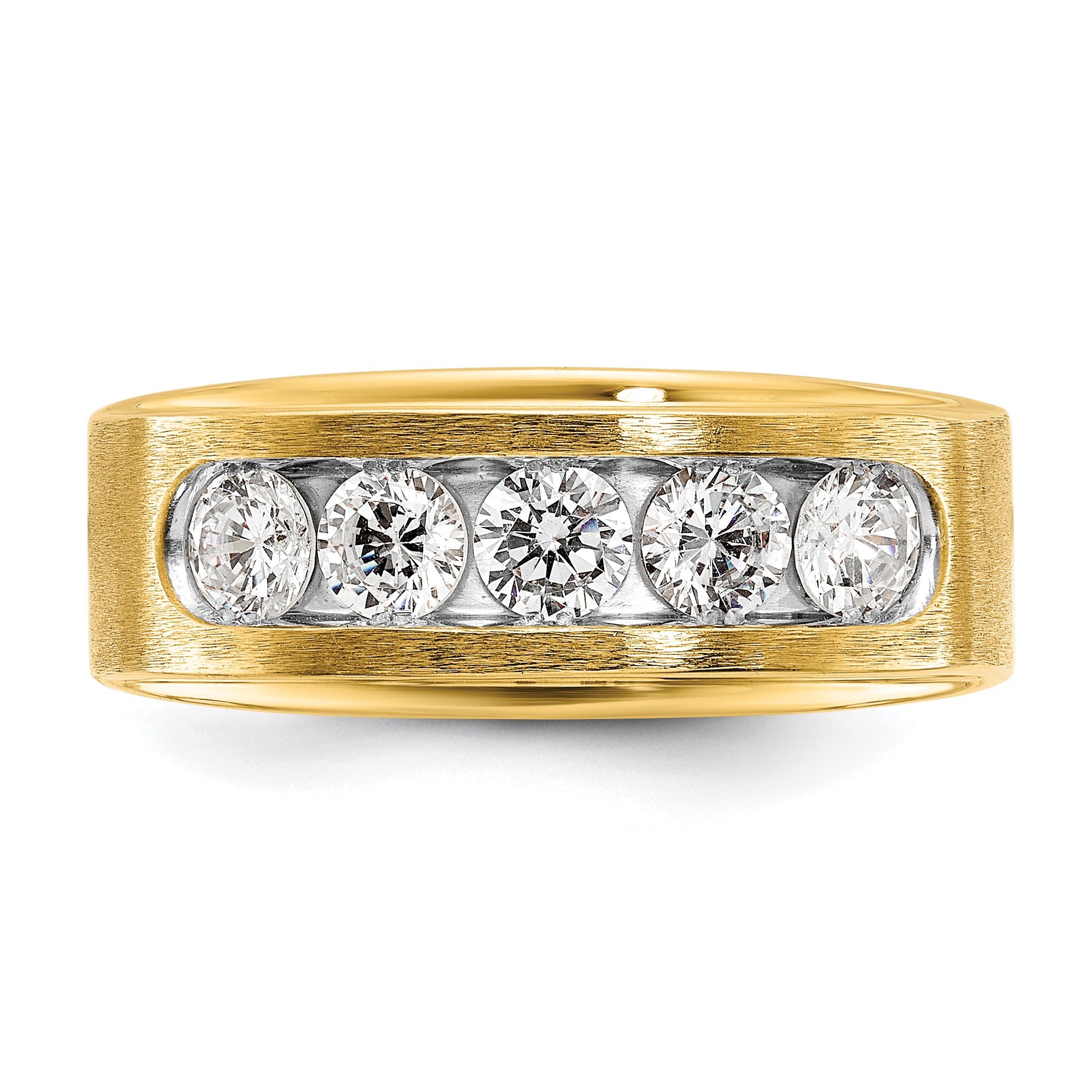 14k 1 carat Lab Grown Diamond VS+ F+ Complete Polished and Brushed Five Stone Men's Band - Sophia Jewelers