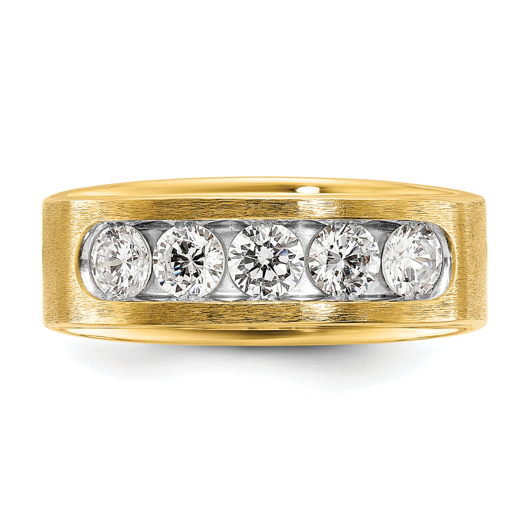 14k Men's Polished and Brushed 5-Stone 1 Carat AA Quality Diamond Ring - Sophia Jewelers