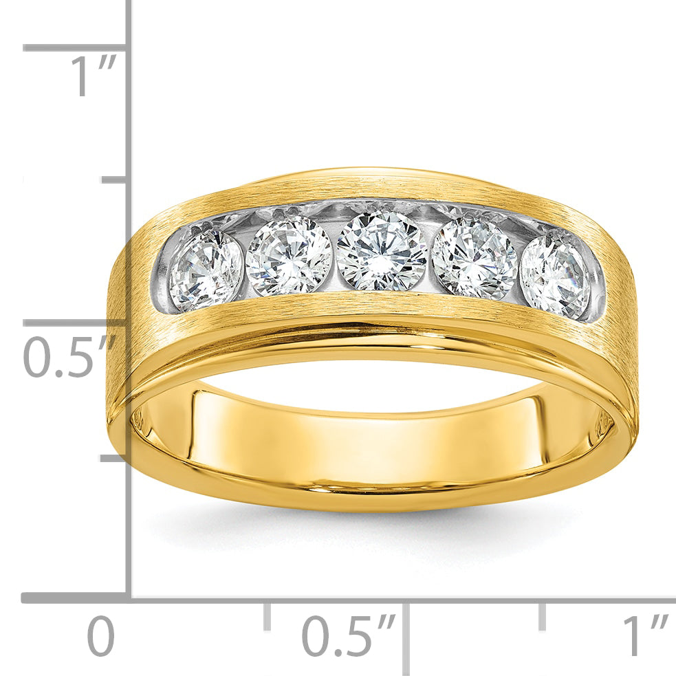 14k Men's Polished and Brushed 5-Stone 1 Carat AA Quality Diamond Ring Secondary image