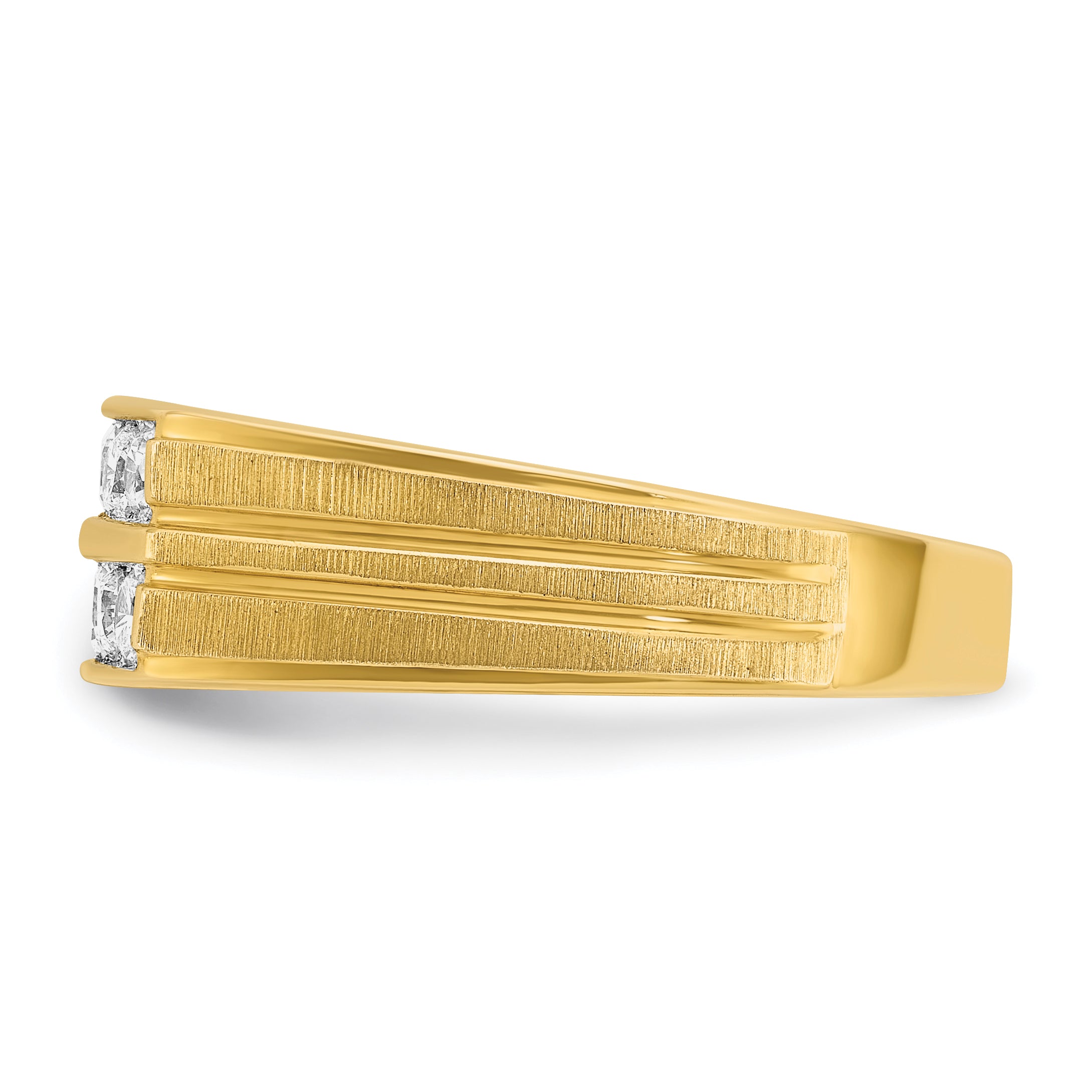 14k Men's Polished Satin and Grooved 2-Row 5/8 Carat AA Quality Diamond Ring - Sophia Jewelers