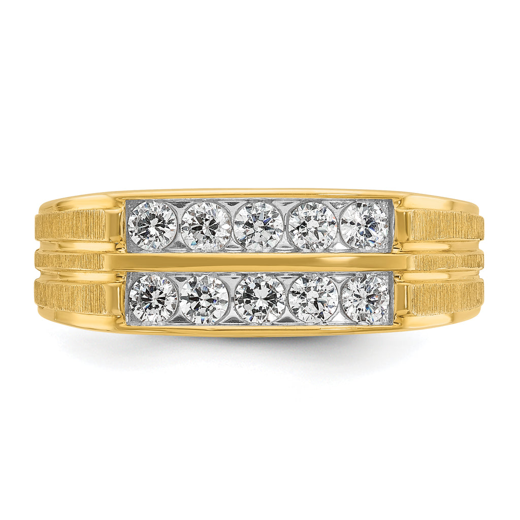 14k Men's Polished Satin and Grooved 2-Row 5/8 Carat AA Quality Diamond Ring - Sophia Jewelers