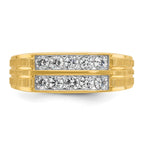14k Men's Polished Satin and Grooved 2-Row 5/8 Carat AA Quality Diamond Ring - Sophia Jewelers