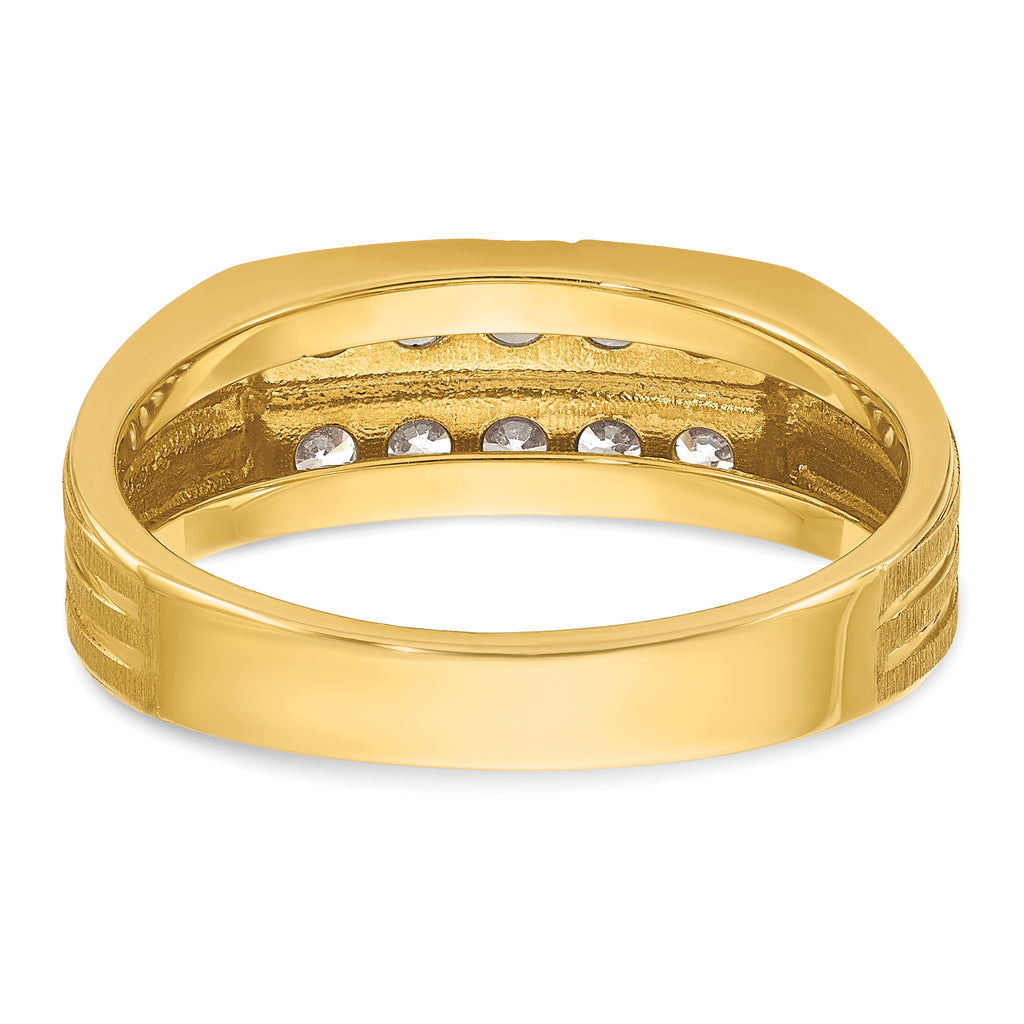 14k Men's Polished Satin and Grooved 2-Row 5/8 Carat AA Quality Diamond Ring - Sophia Jewelers