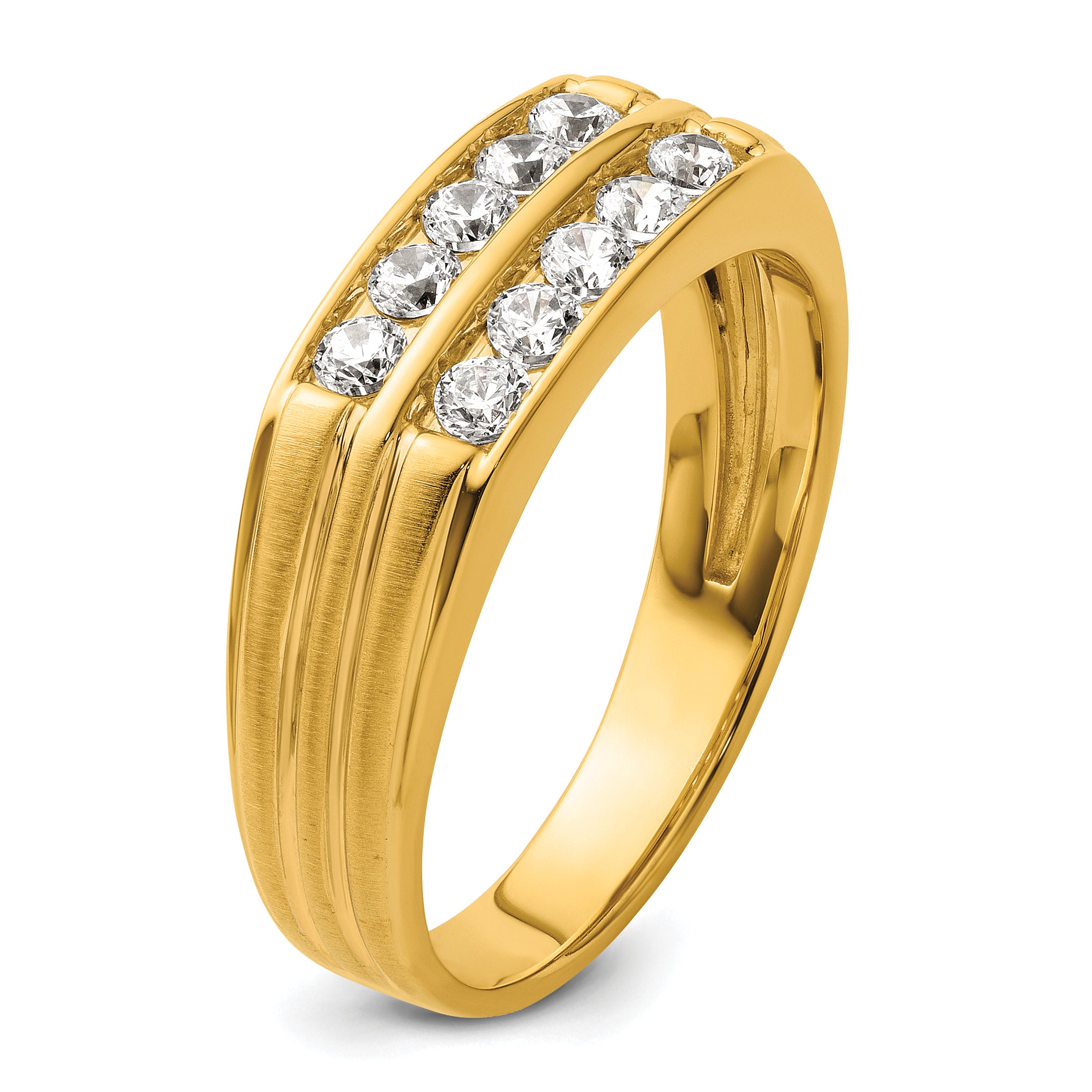 14k Mens Polished Satin and Grooved 2-Row Ring Mounting, Mounting Only - Sophia Jewelers