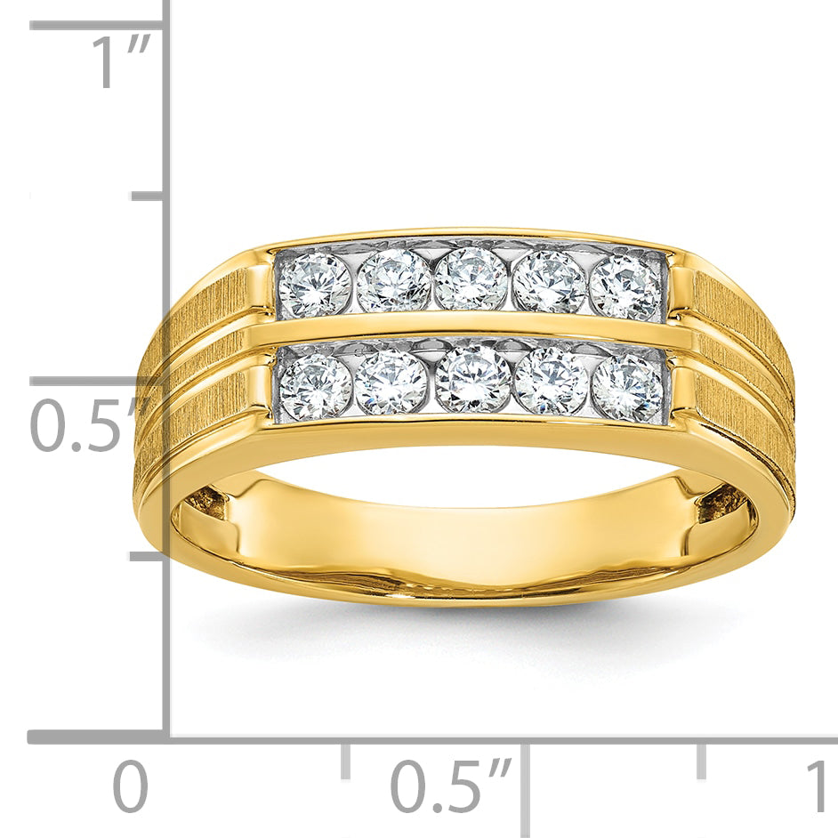 14k Men's Polished Satin and Grooved 2-Row 5/8 Carat AA Quality Diamond Ring - Sophia Jewelers