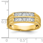 14k Mens Polished Satin and Grooved 2-Row Ring Mounting, Mounting Only - Sophia Jewelers