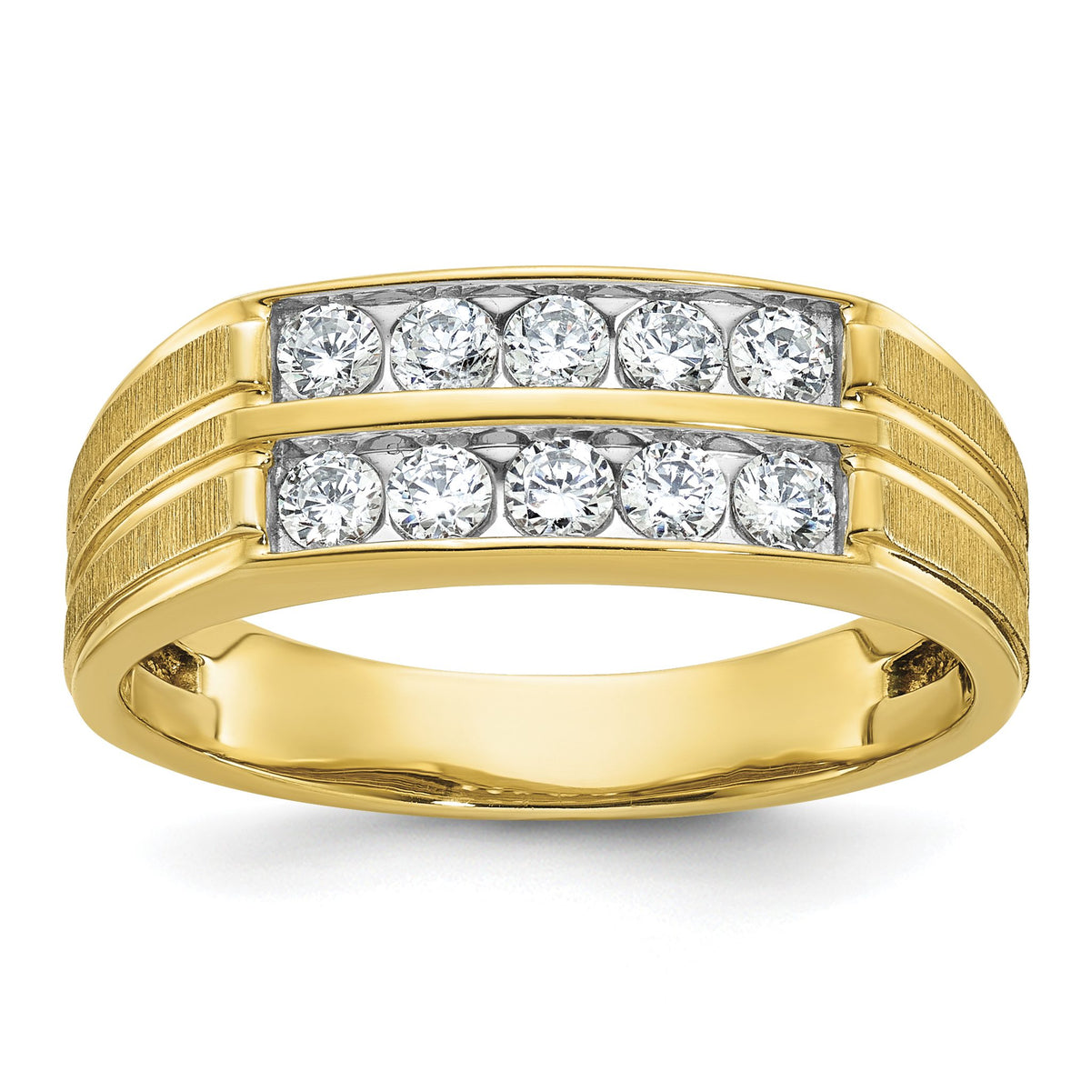 Men's Two-Row Diamond Grooved Ring in 14K Yellow Gold (5/8 ct. tw.), Size 10 - Sophia Jewelers Main image