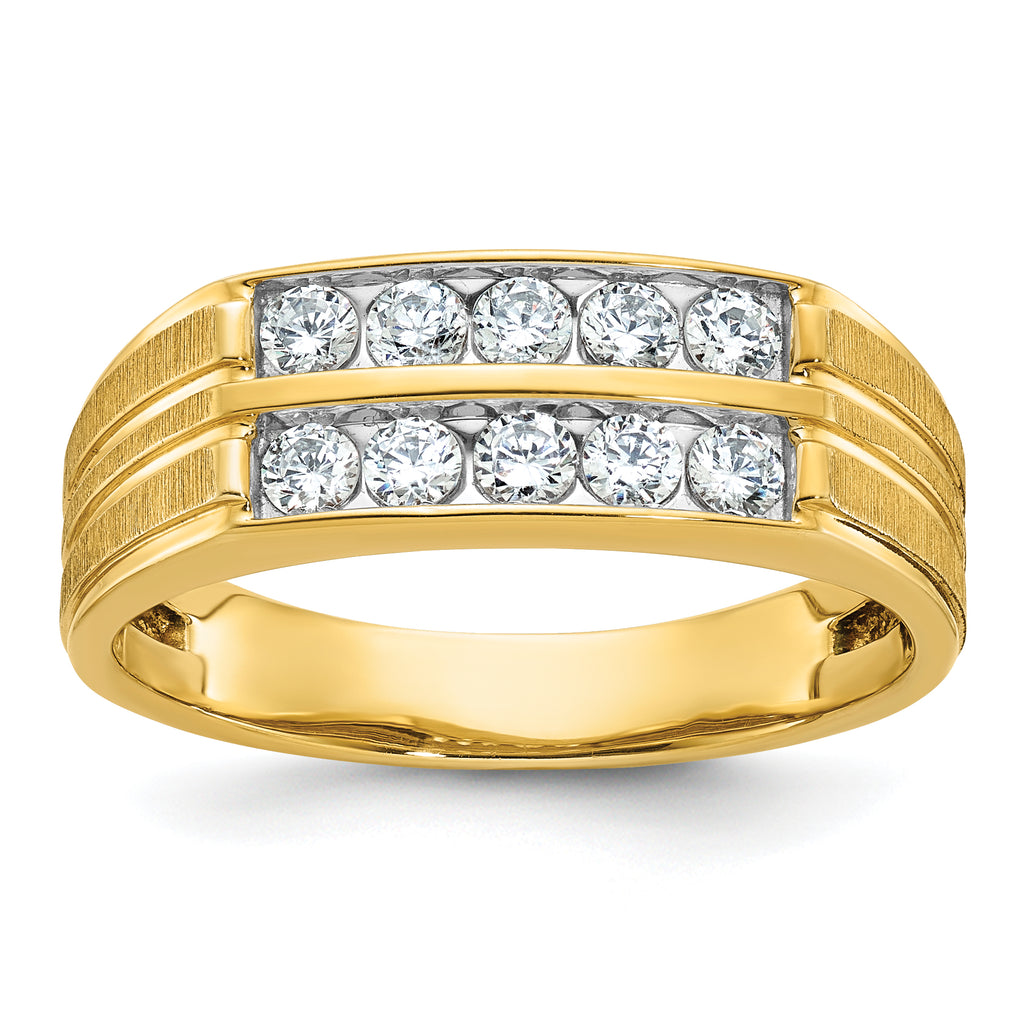 14k Men's Polished Satin and Grooved 2-Row 5/8 Carat AA Quality Diamond Ring - Sophia Jewelers