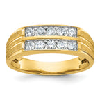 14k Men's Polished Satin and Grooved 2-Row 5/8 Carat AA Quality Diamond Ring - Sophia Jewelers