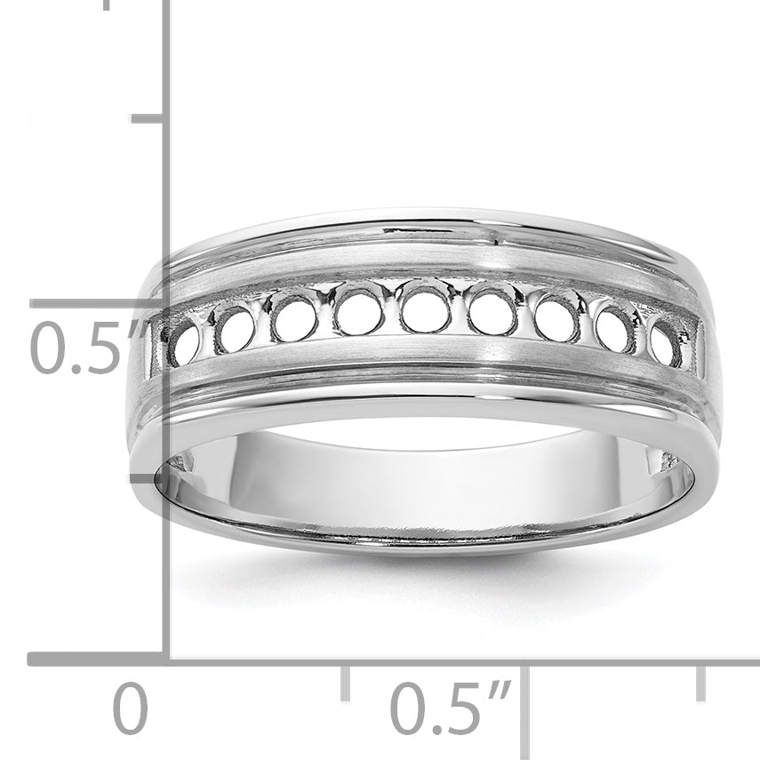14k White Gold Nine Stone Polished Brushed and Grooved Ring Mounting, Mounting Only - Sophia Jewelers