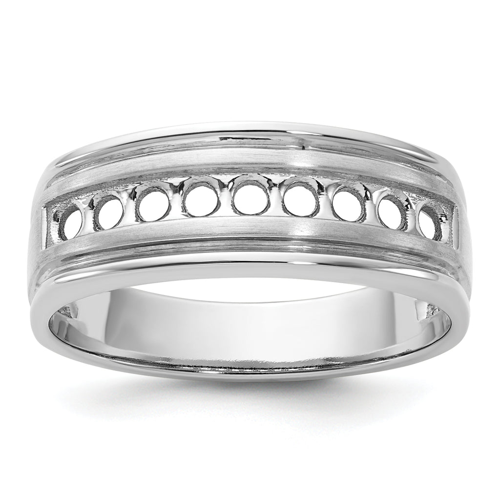 14k White Gold Nine Stone Polished Brushed and Grooved Ring Mounting, Mounting Only - Sophia Jewelers