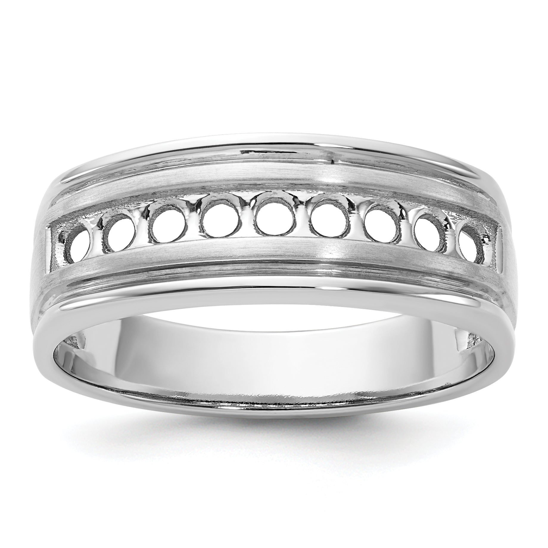 14k White Gold Nine Stone Polished Brushed and Grooved Ring Mounting, Mounting Only - Sophia Jewelers