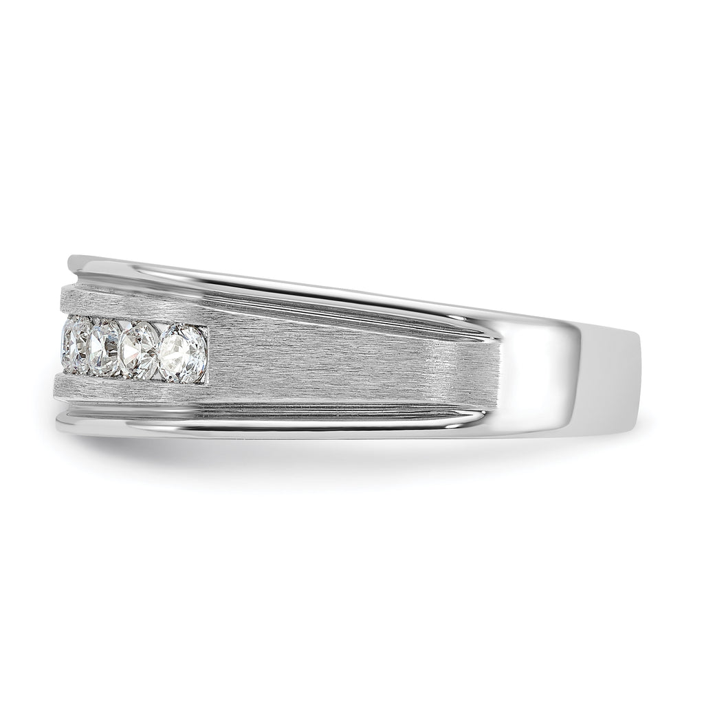 14k White Gold Men's Polished Brushed and Grooved 9-Stone 1/2 Carat AA Quality Diamond Ring - Sophia Jewelers