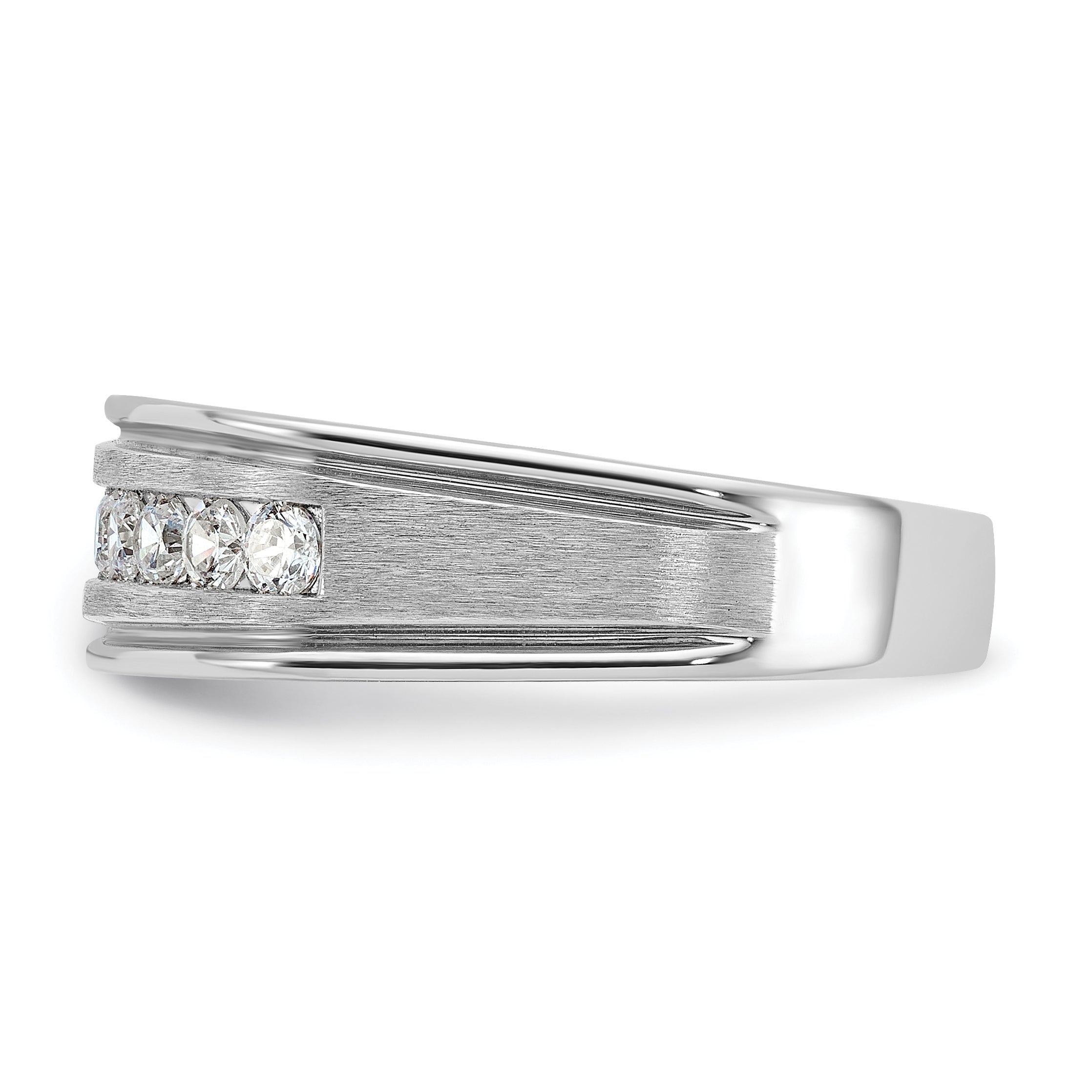 14k White Gold Men's Polished Brushed and Grooved 9-Stone 1/2 Carat AA Quality Diamond Ring - Sophia Jewelers