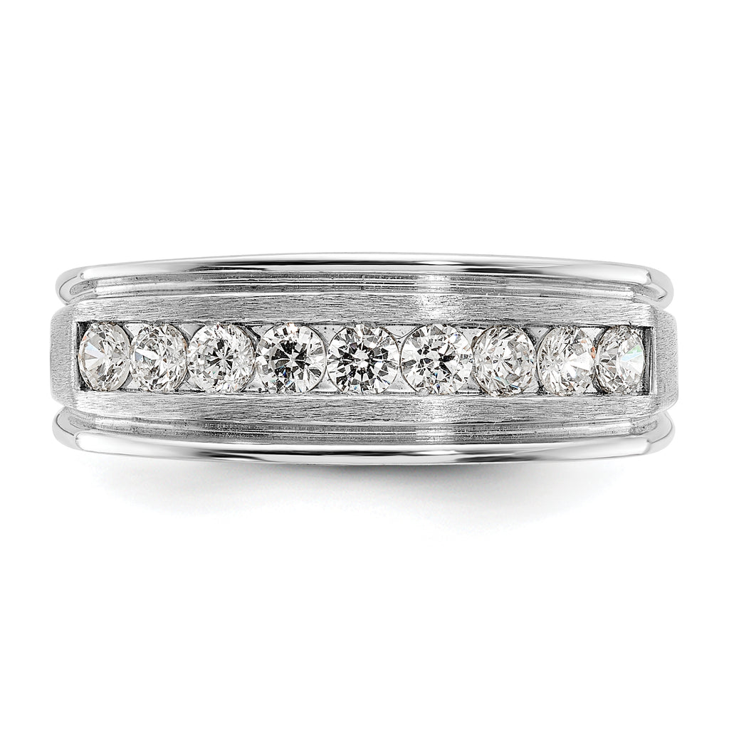 14k White Gold Men's Polished Brushed and Grooved 9-Stone 1/2 Carat AA Quality Diamond Ring - Sophia Jewelers