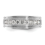 14k White Gold Men's Polished Brushed and Grooved 9-Stone 1/2 Carat AA Quality Diamond Ring - Sophia Jewelers