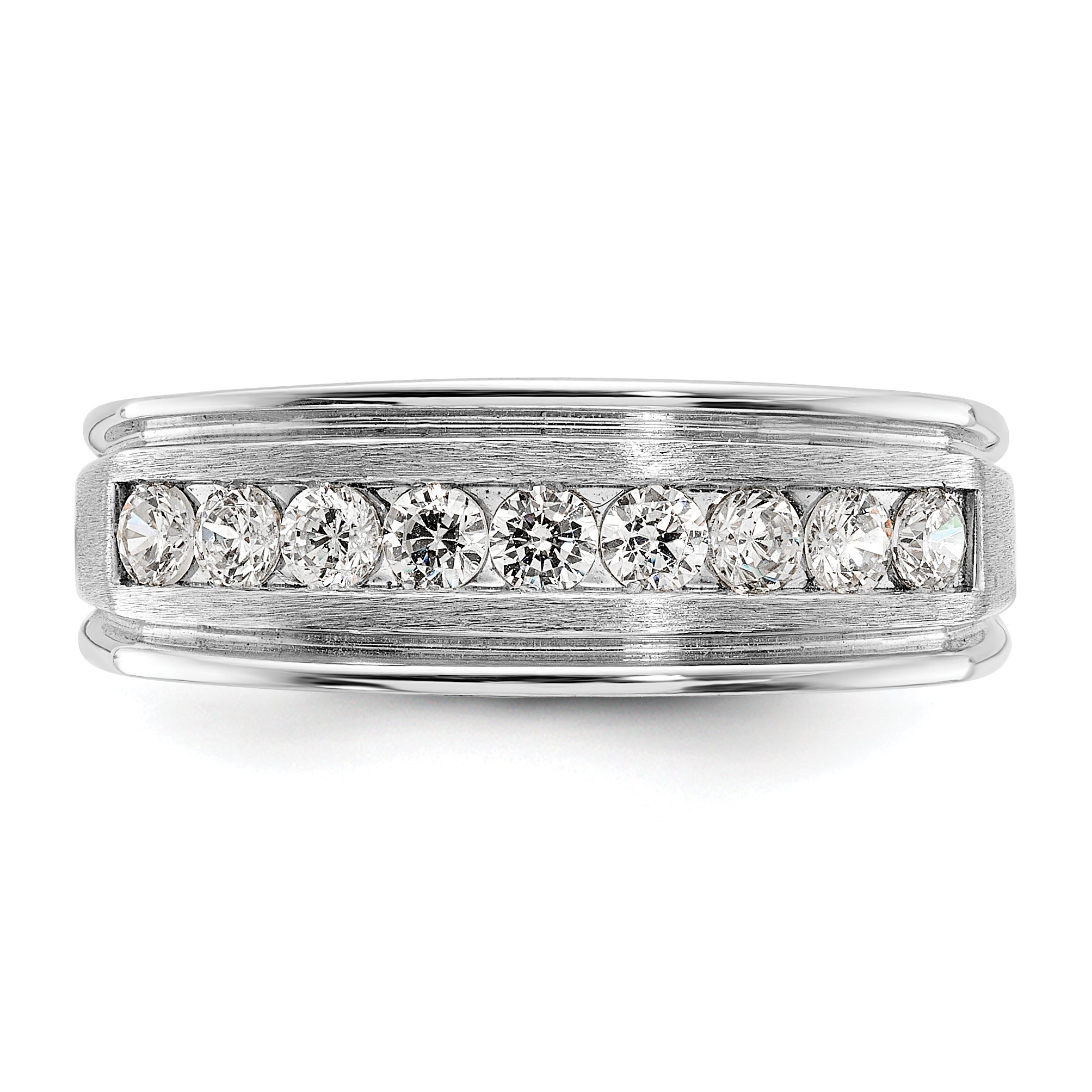 14k White Gold Men's Polished Brushed and Grooved 9-Stone 1/2 Carat AA Quality Diamond Ring - Sophia Jewelers