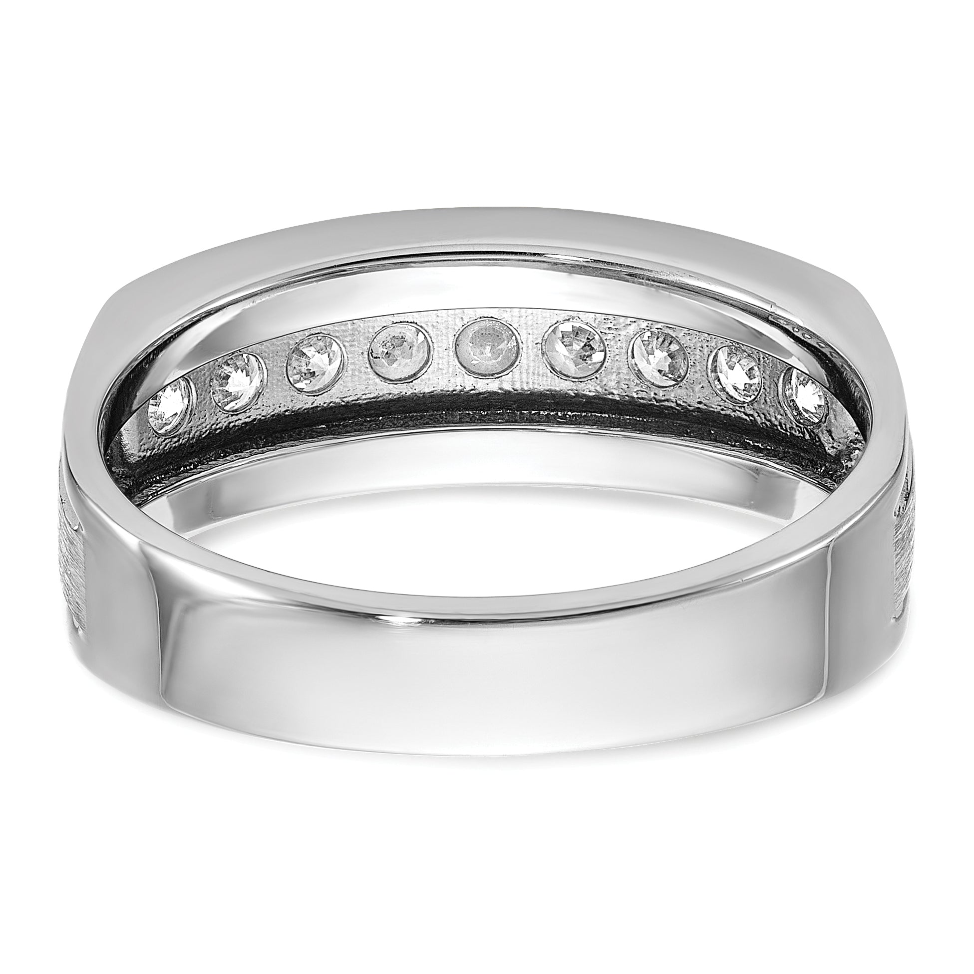 14k White Gold Men's Polished Brushed and Grooved 9-Stone 1/2 Carat AA Quality Diamond Ring - Sophia Jewelers