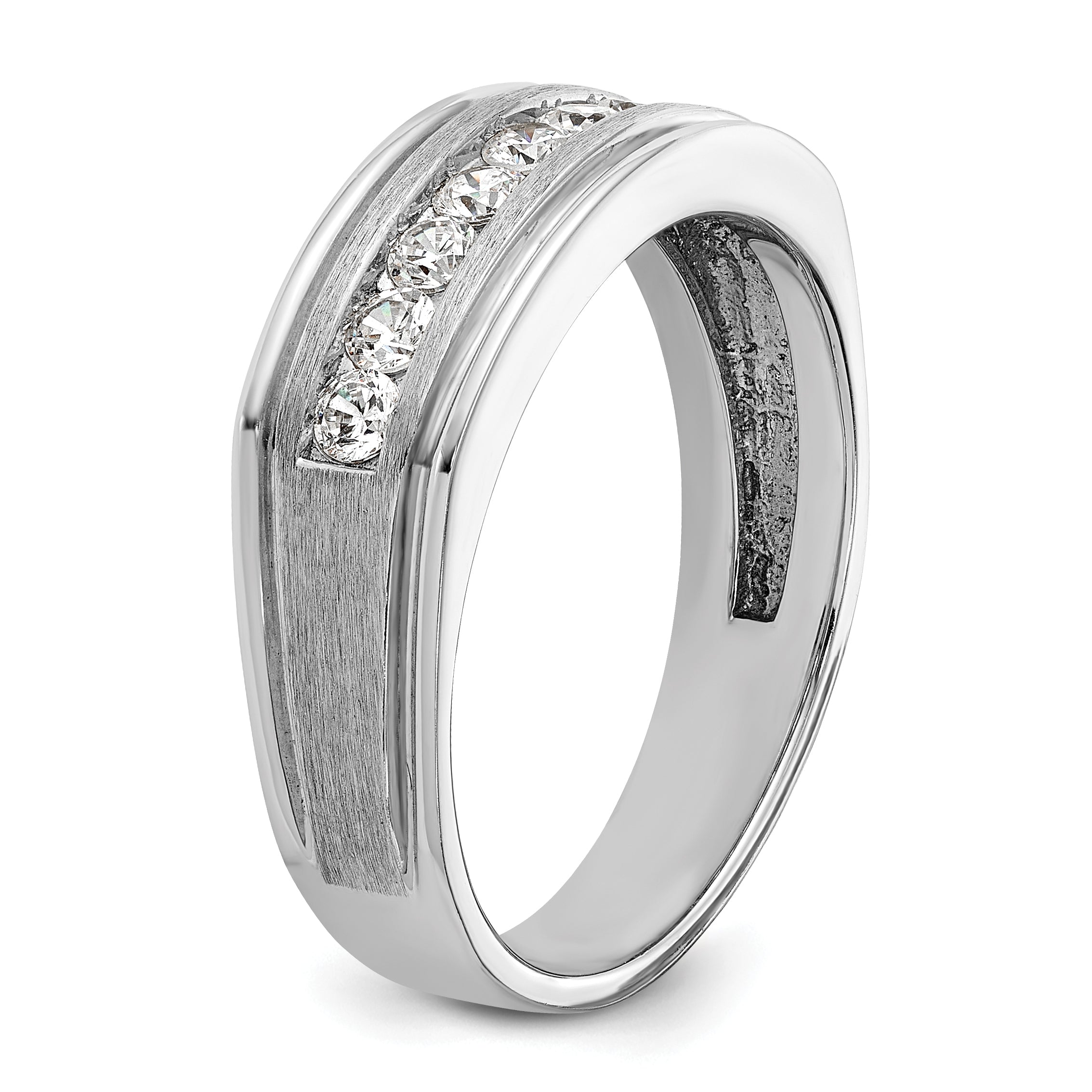 14k White Gold Men's Polished Brushed and Grooved 9-Stone 1/2 Carat AA Quality Diamond Ring - Sophia Jewelers